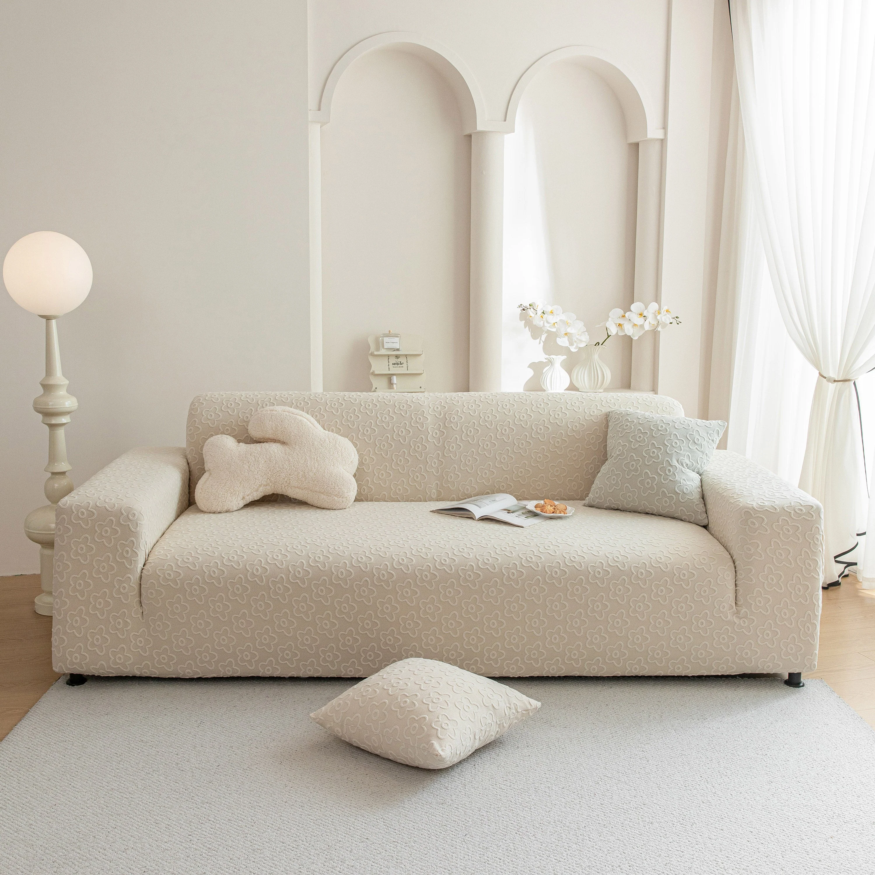 High Stretch Jacquard Sofa Slipcover, Soft Spandex Textured Floral Couch Cover - Image 23