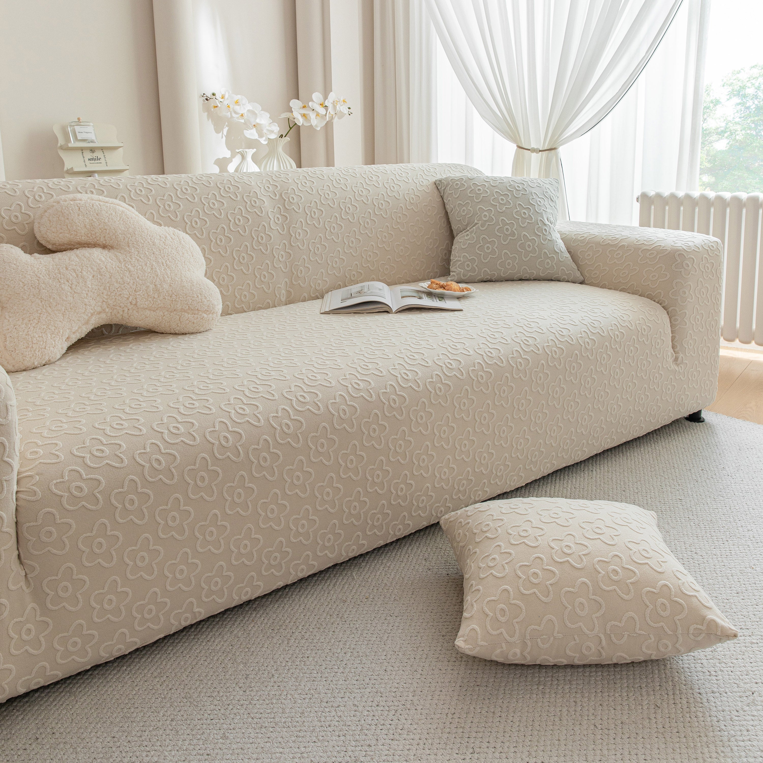 High Stretch Jacquard Sofa Slipcover, Soft Spandex Textured Floral Couch Cover - Image 24