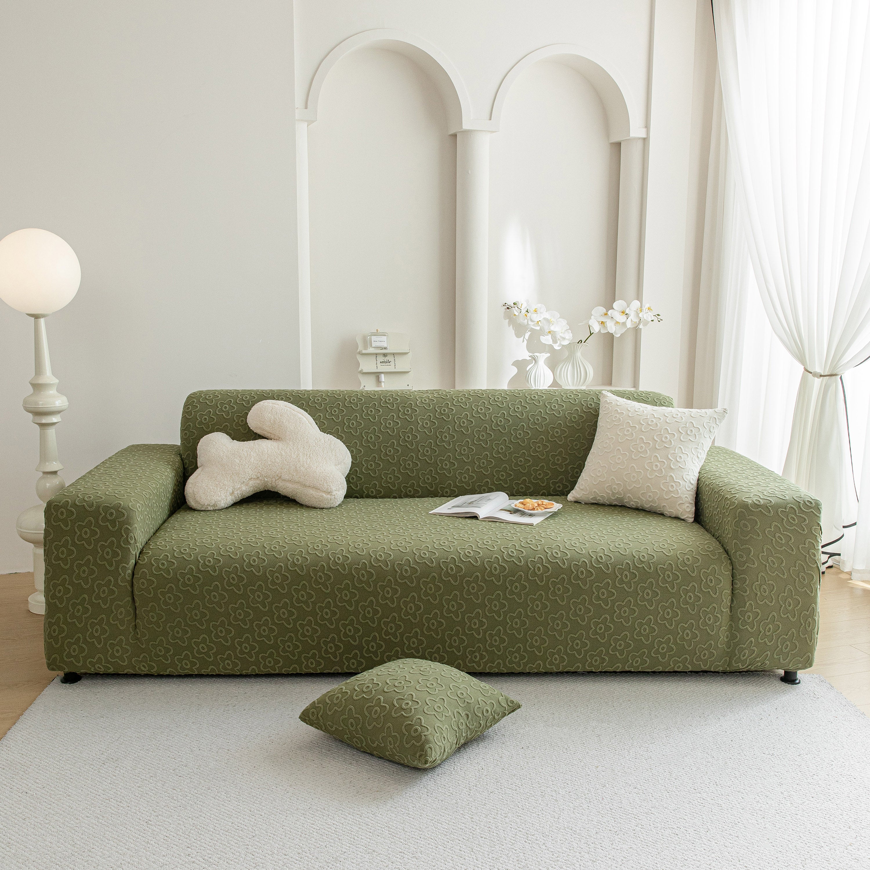 High Stretch Jacquard Sofa Slipcover, Soft Spandex Textured Floral Couch Cover - Image 3
