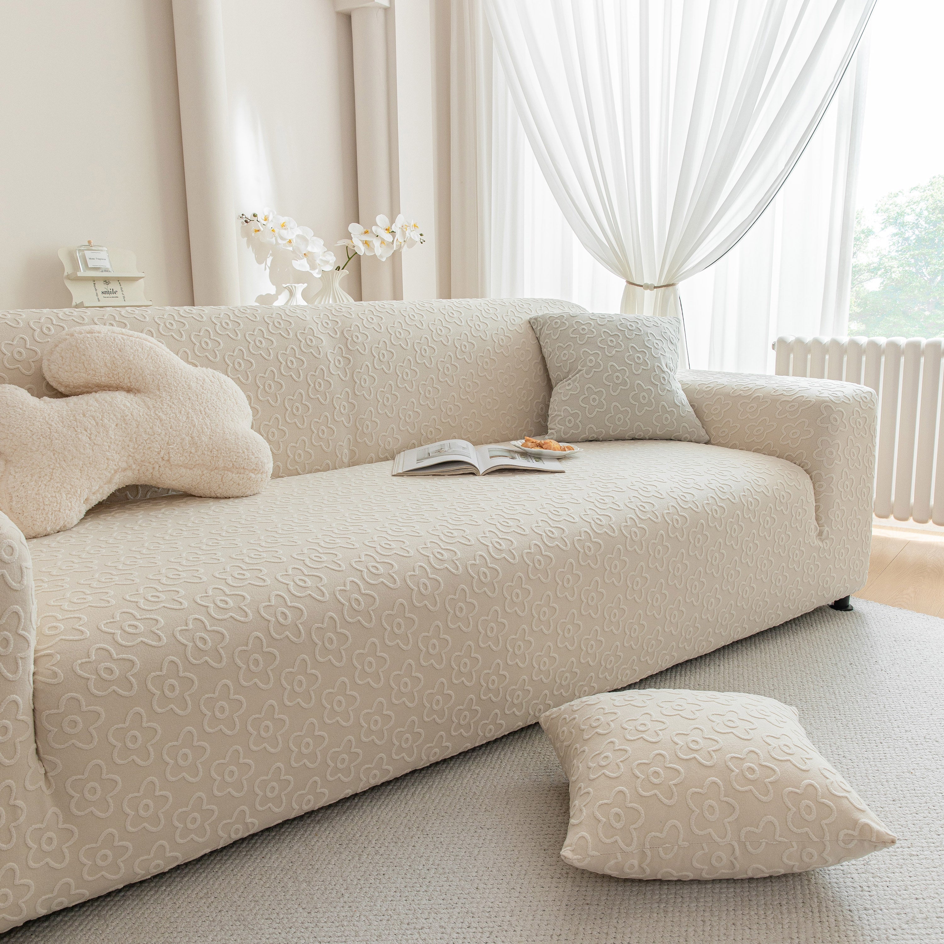 High Stretch Jacquard Sofa Slipcover, Soft Spandex Textured Floral Couch Cover - Image 32