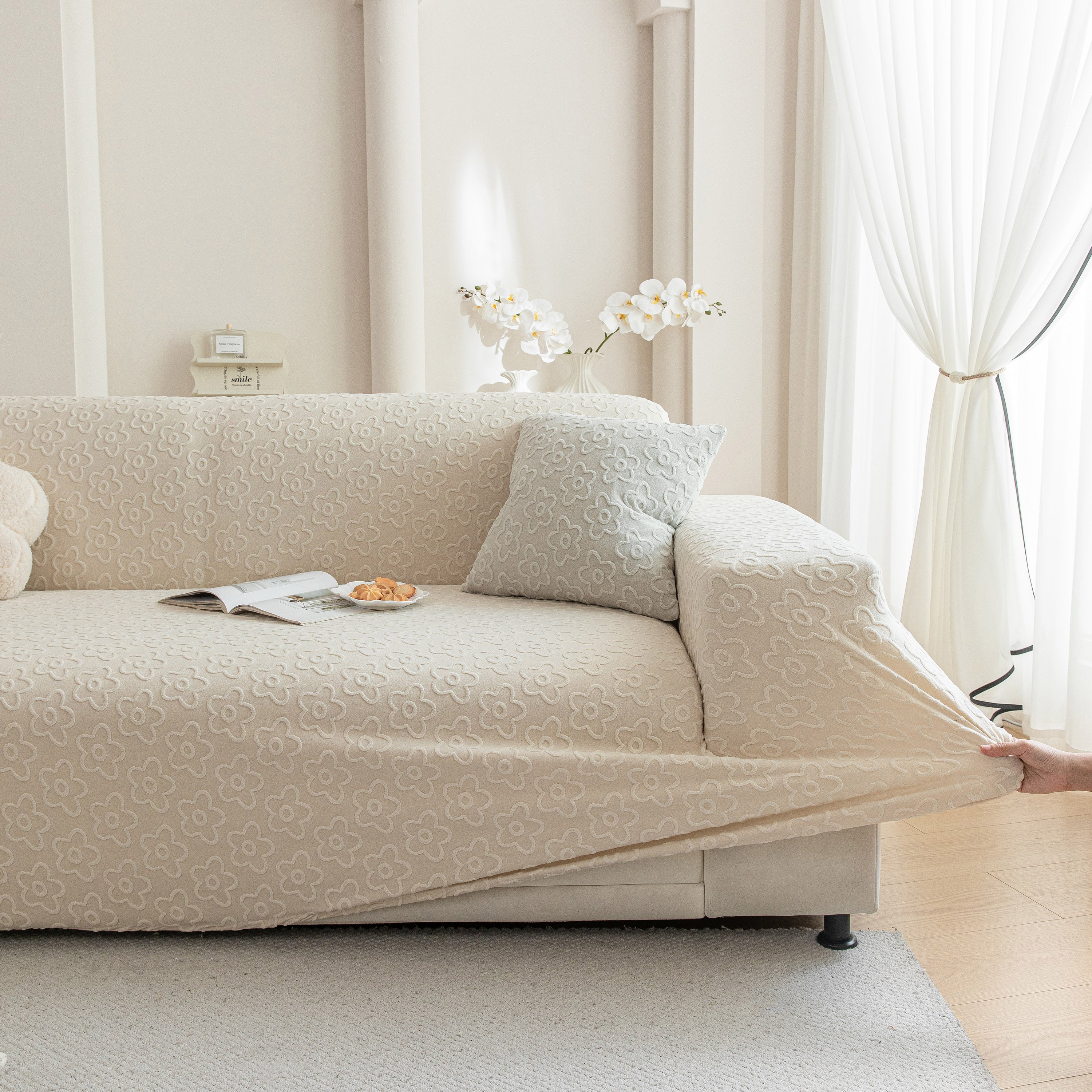 High Stretch Jacquard Sofa Slipcover, Soft Spandex Textured Floral Couch Cover - Image 38