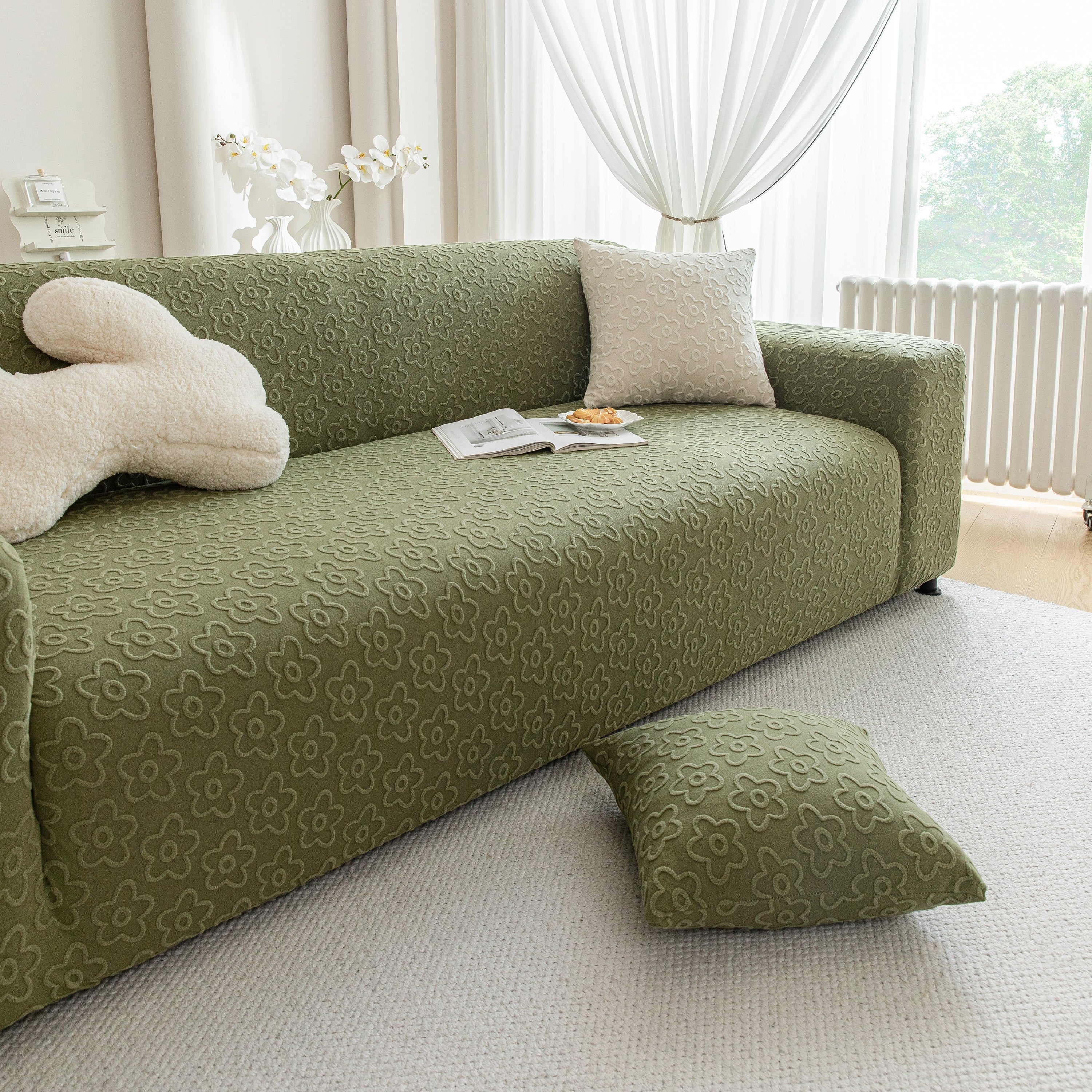 High Stretch Jacquard Sofa Slipcover, Soft Spandex Textured Floral Couch Cover - Image 4