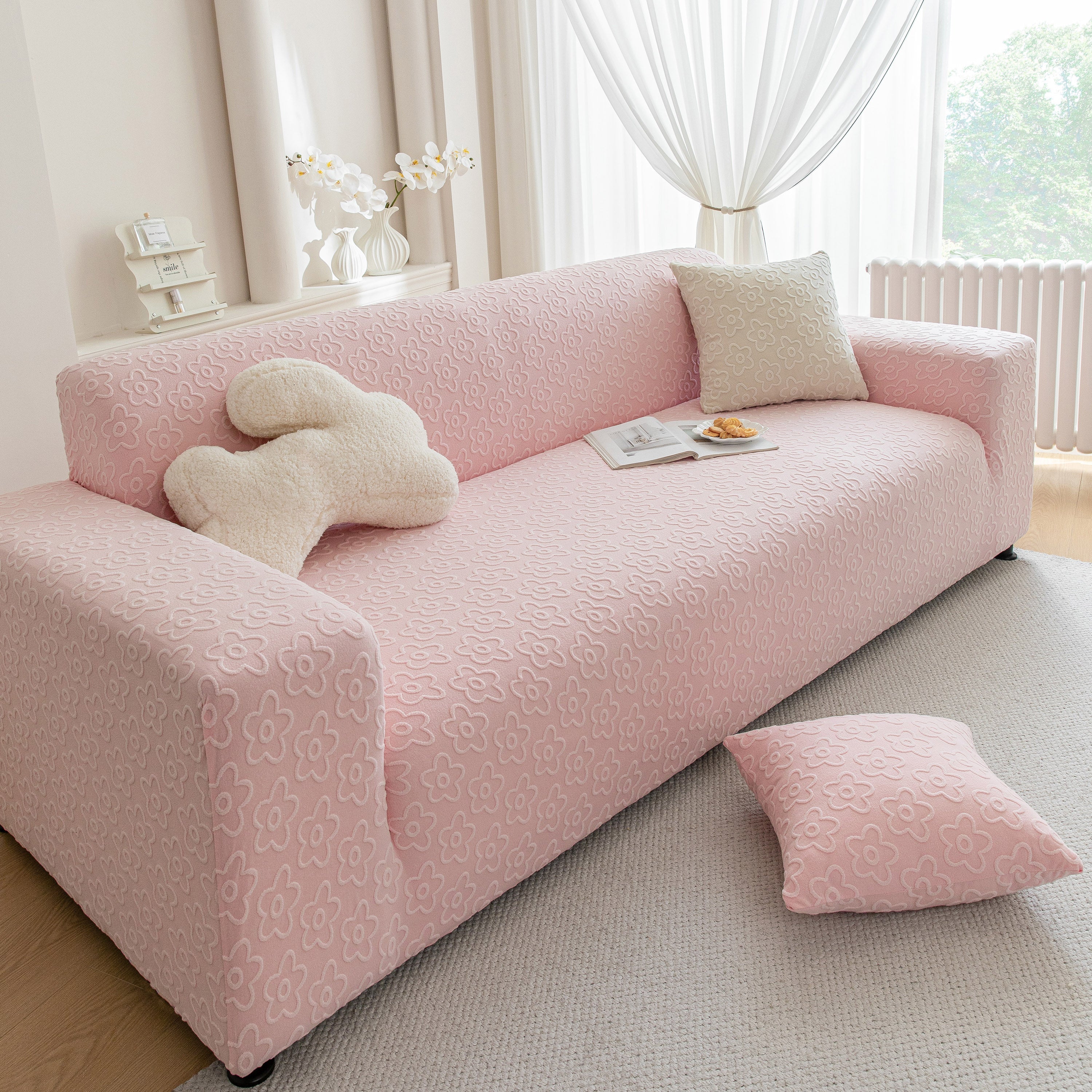 High Stretch Jacquard Sofa Slipcover, Soft Spandex Textured Floral Couch Cover - Image 48