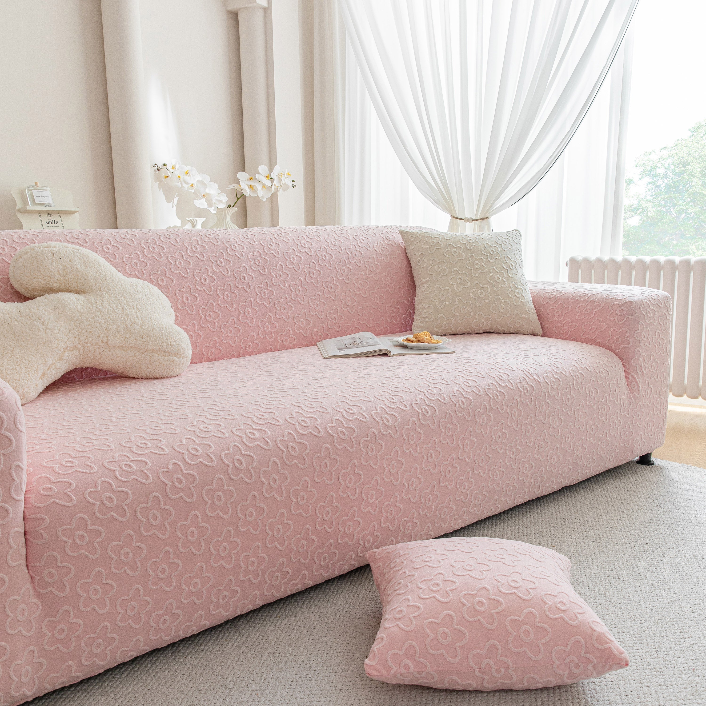 High Stretch Jacquard Sofa Slipcover, Soft Spandex Textured Floral Couch Cover - Image 53