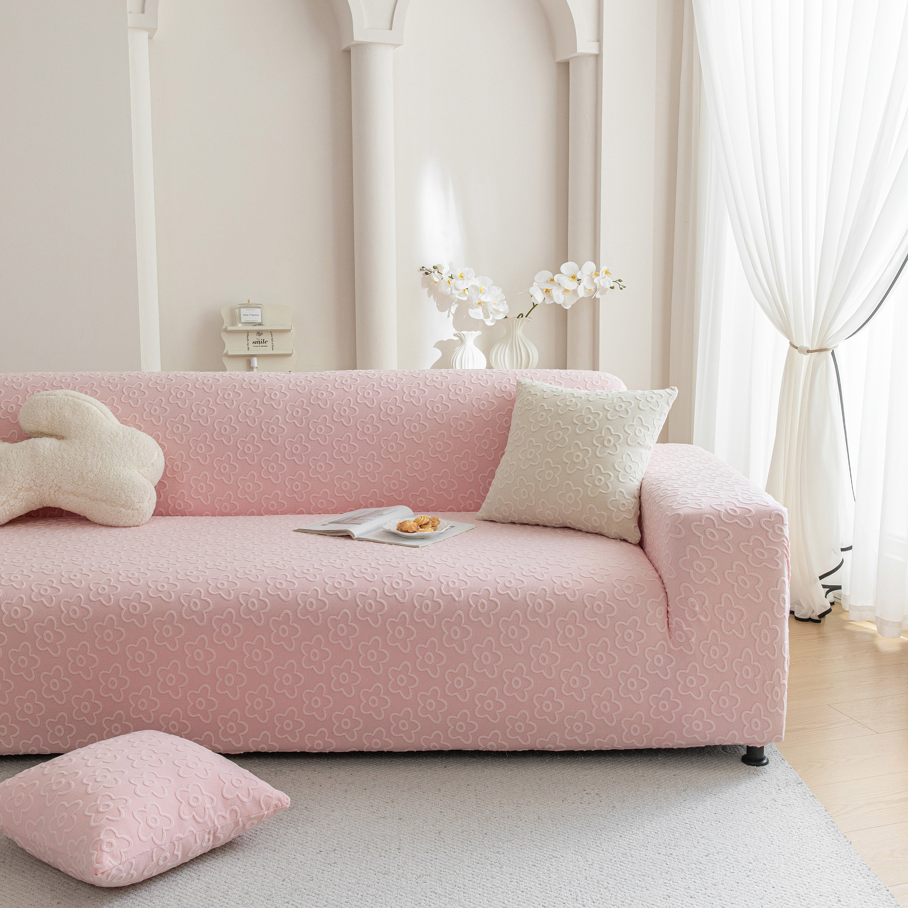 High Stretch Jacquard Sofa Slipcover, Soft Spandex Textured Floral Couch Cover - Image 62
