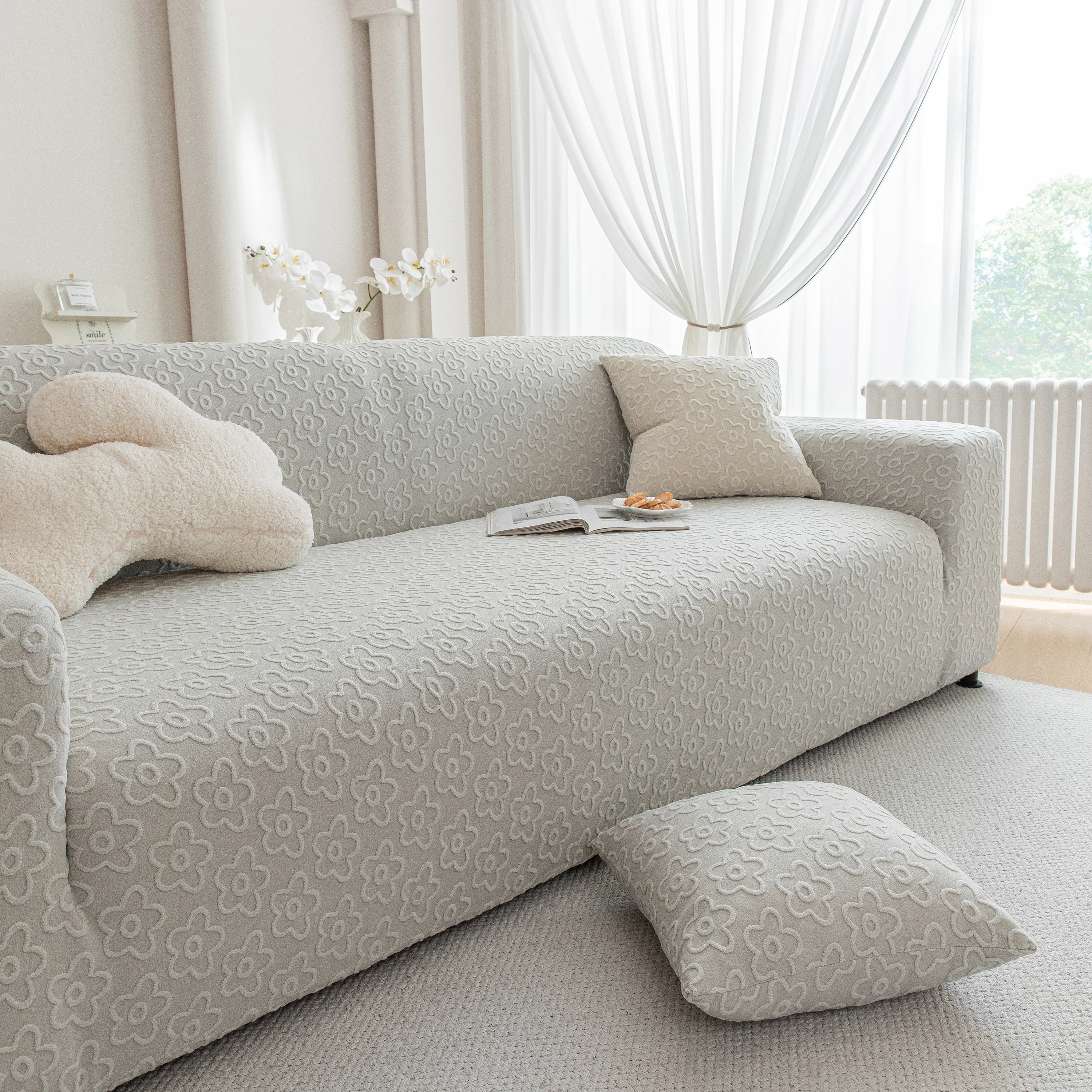 High Stretch Jacquard Sofa Slipcover, Soft Spandex Textured Floral Couch Cover - Image 72