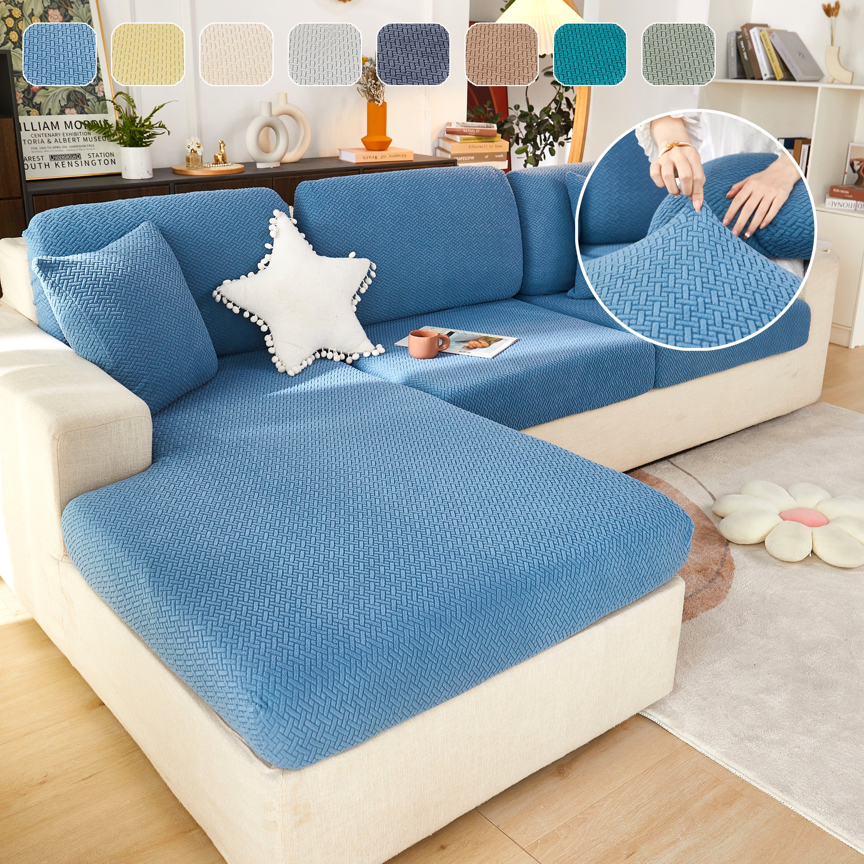 High Stretch Separate Cushion Covers Sofa Slipcover for L-Shaped Sectional Couch - Image 14