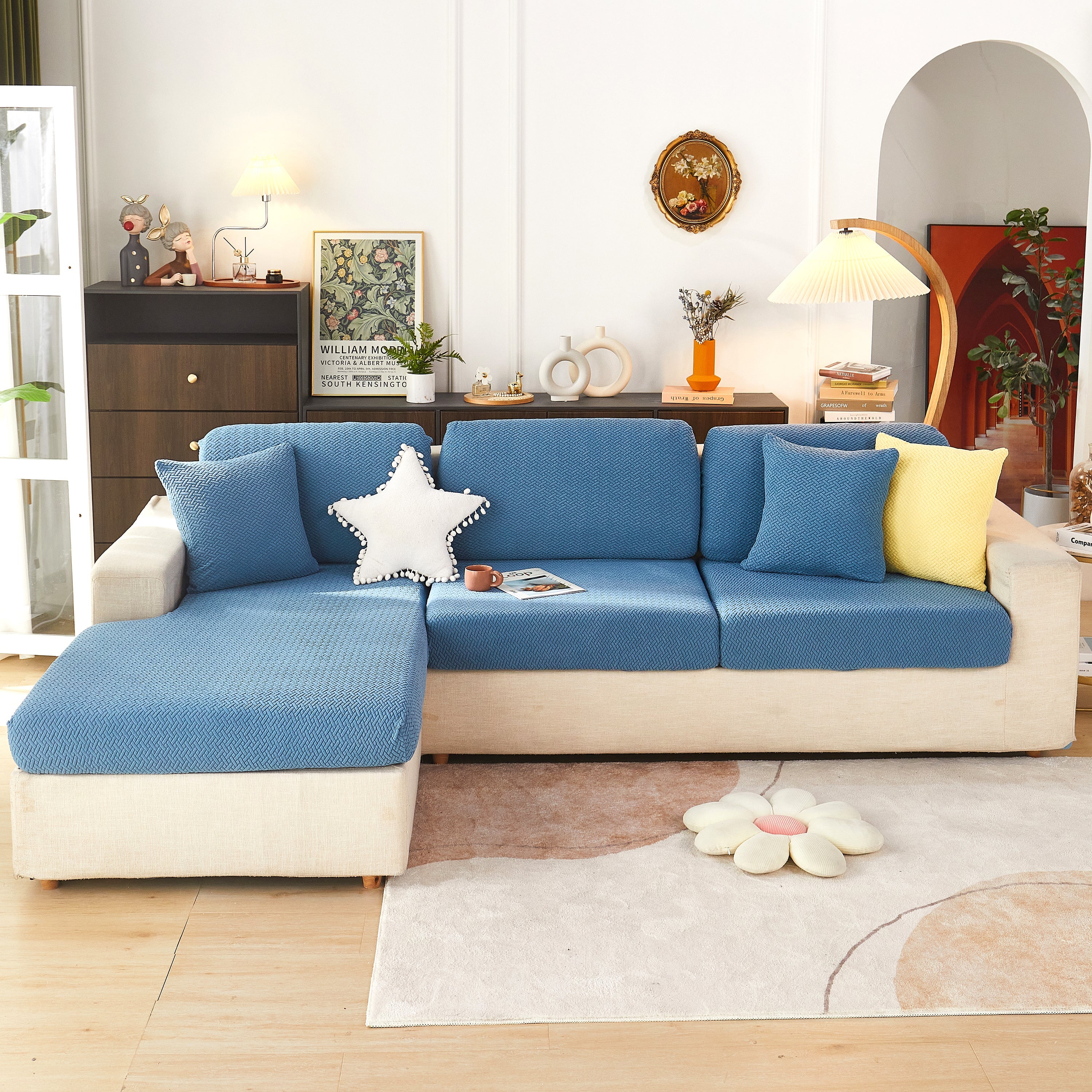 High Stretch Separate Cushion Covers Sofa Slipcover for L-Shaped Sectional Couch - Image 15