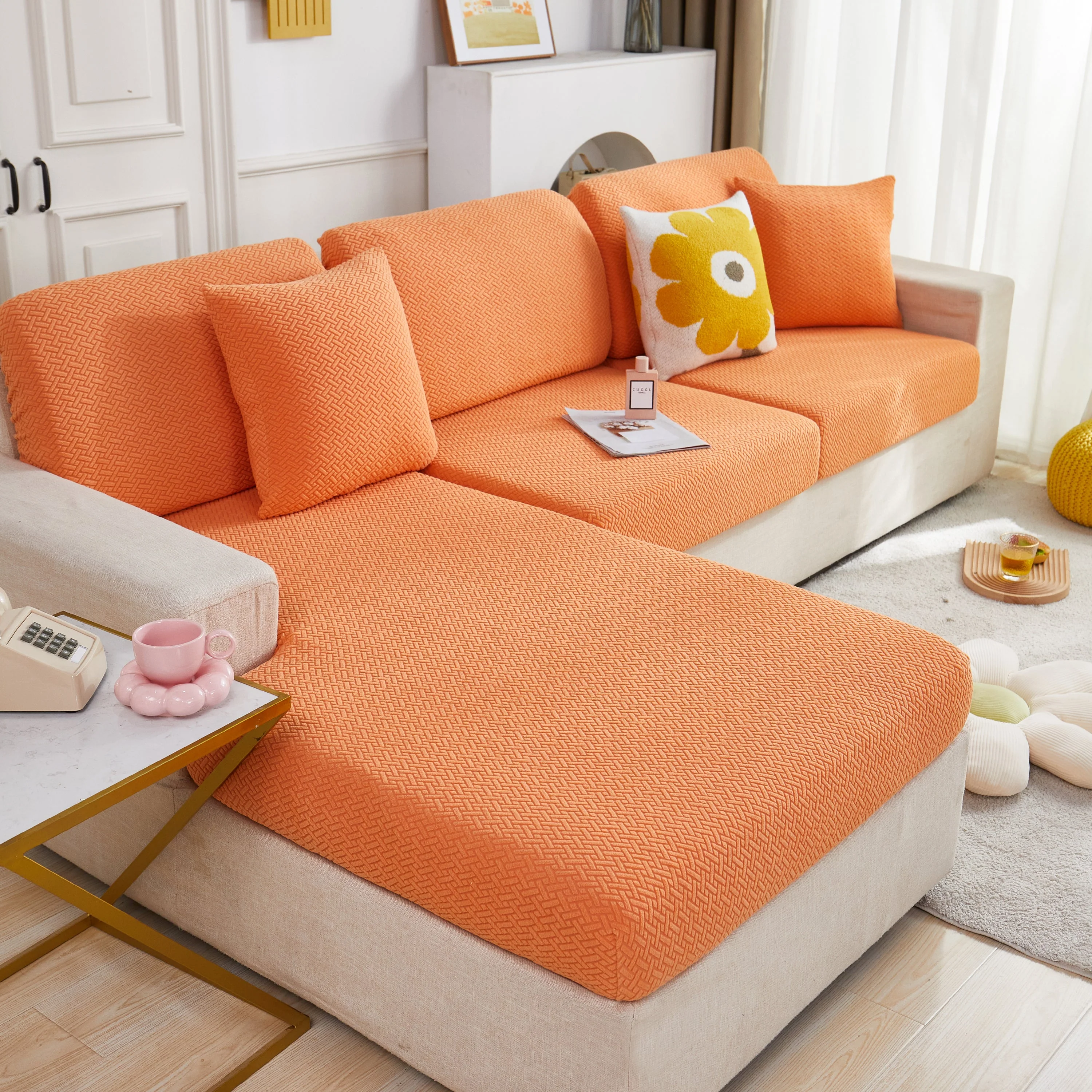 High Stretch Separate Cushion Covers Sofa Slipcover for L-Shaped Sectional Couch - Image 16