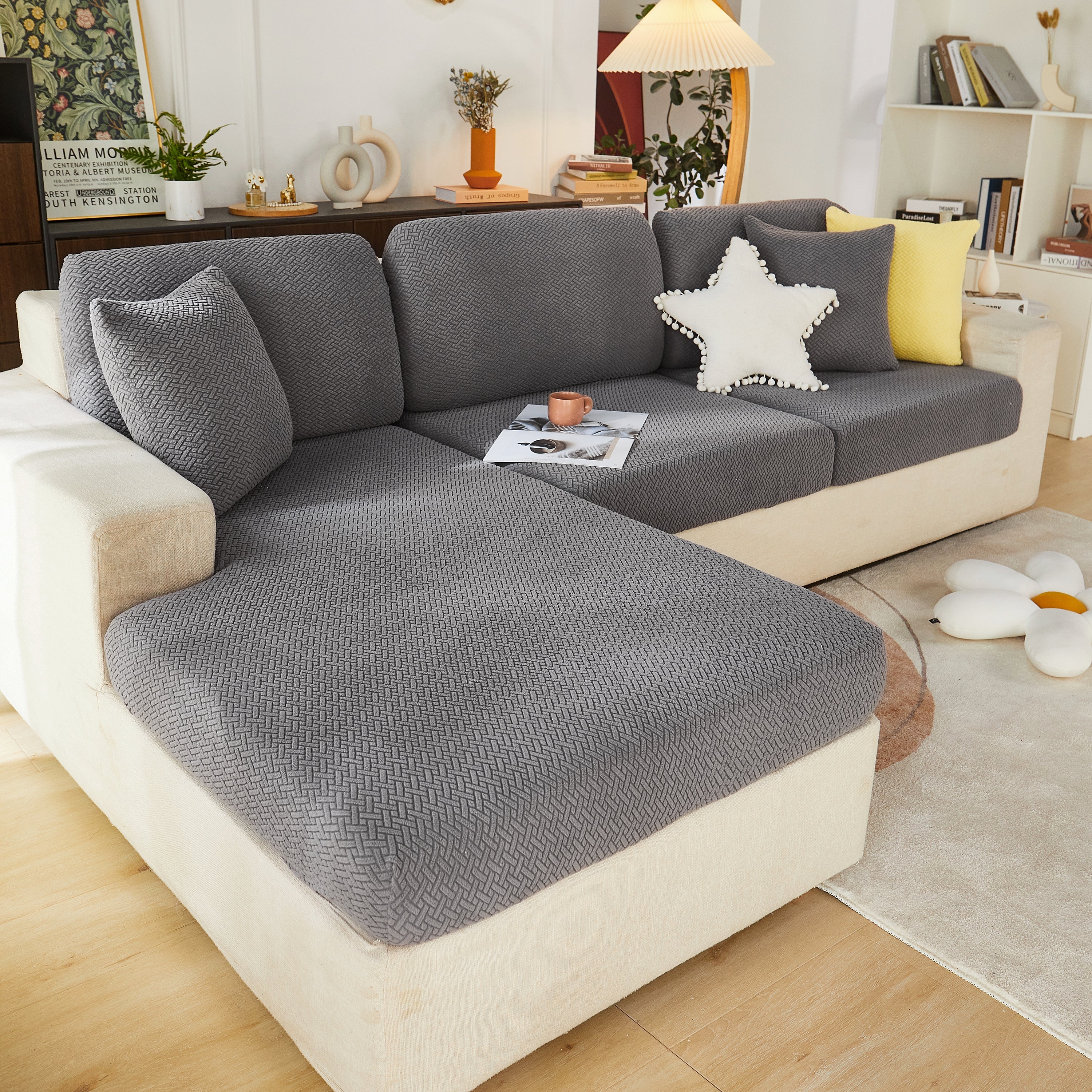 High Stretch Separate Cushion Covers Sofa Slipcover for L-Shaped Sectional Couch - Image 17