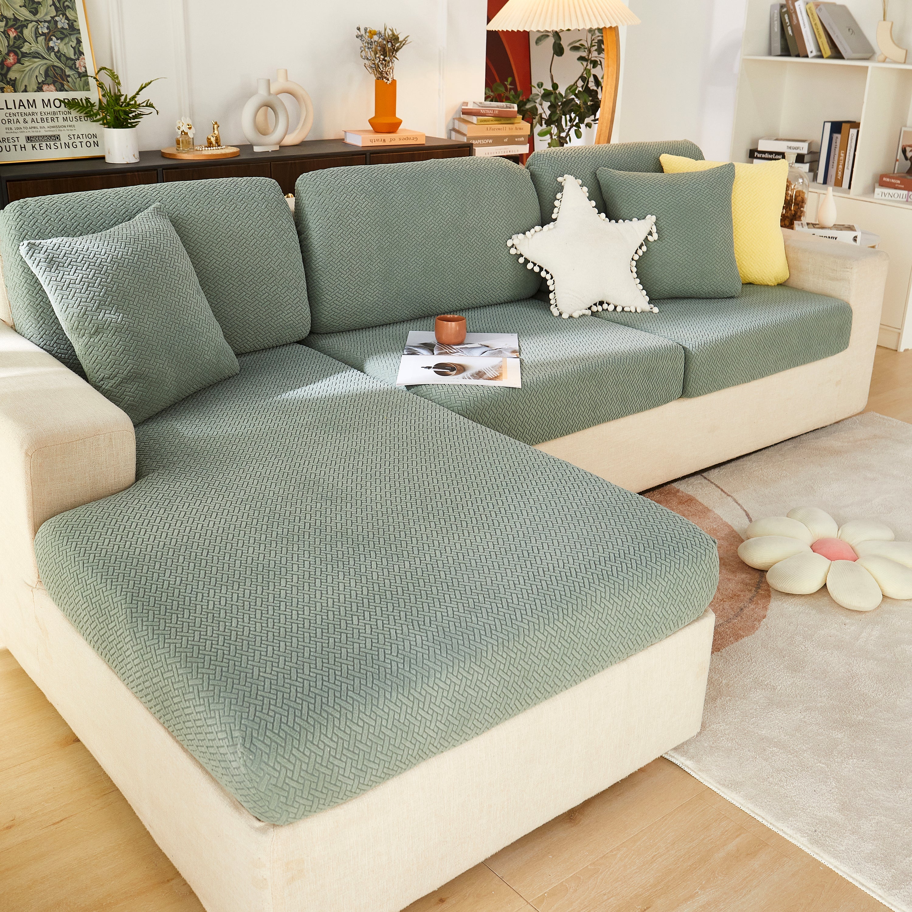 High Stretch Separate Cushion Covers Sofa Slipcover for L-Shaped Sectional Couch - Image 18