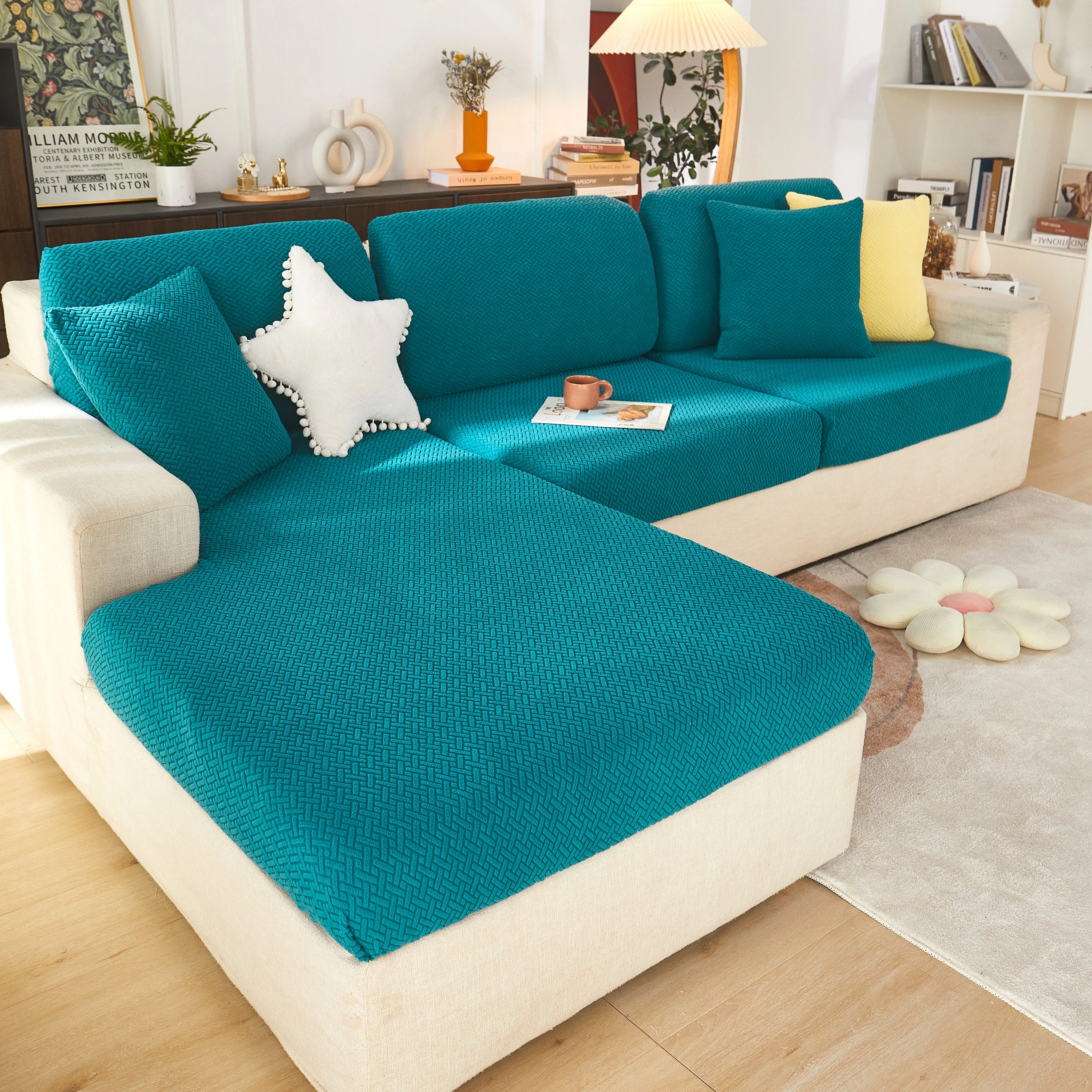 High Stretch Separate Cushion Covers Sofa Slipcover for L-Shaped Sectional Couch - Image 19