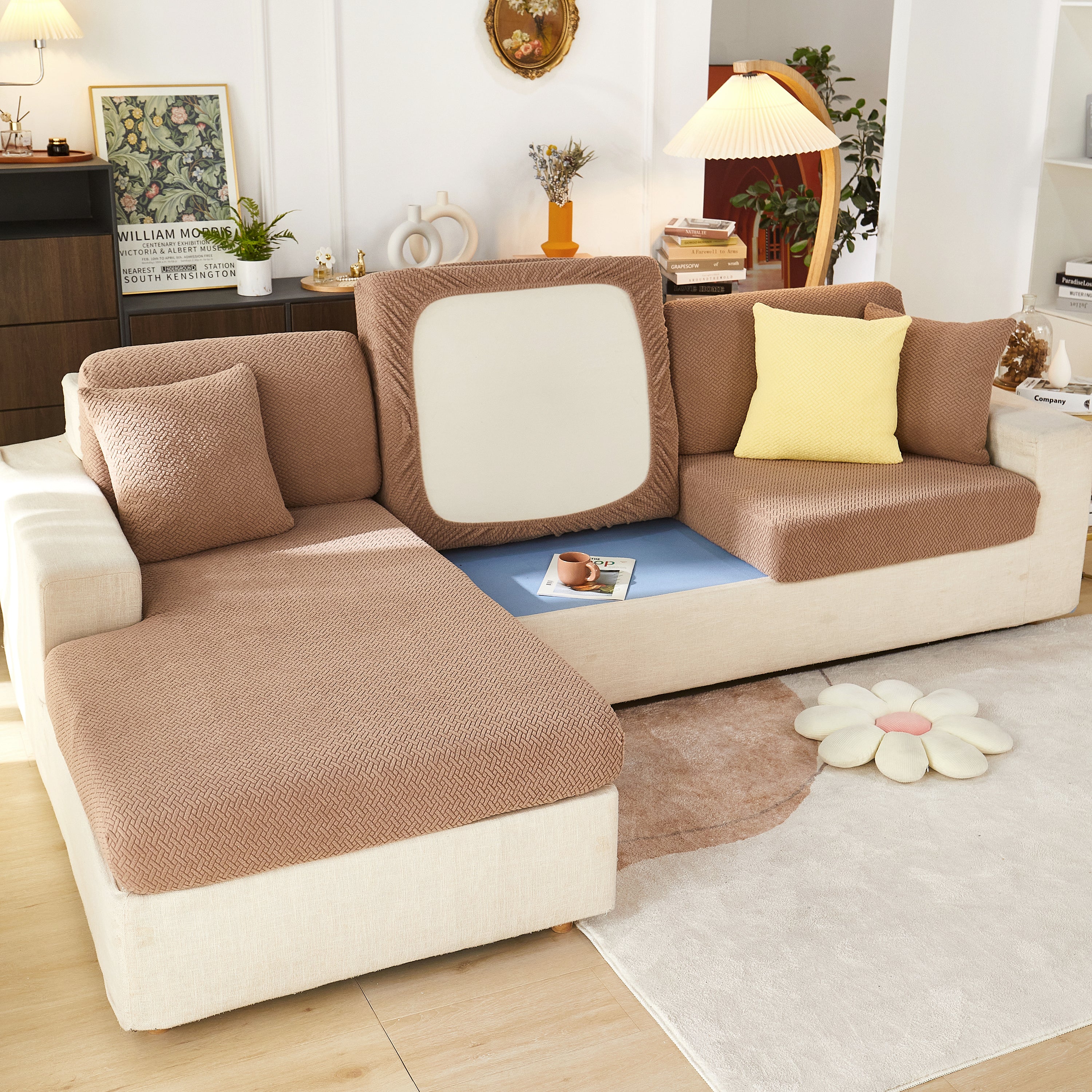 High Stretch Separate Cushion Covers Sofa Slipcover for L-Shaped Sectional Couch - Image 20
