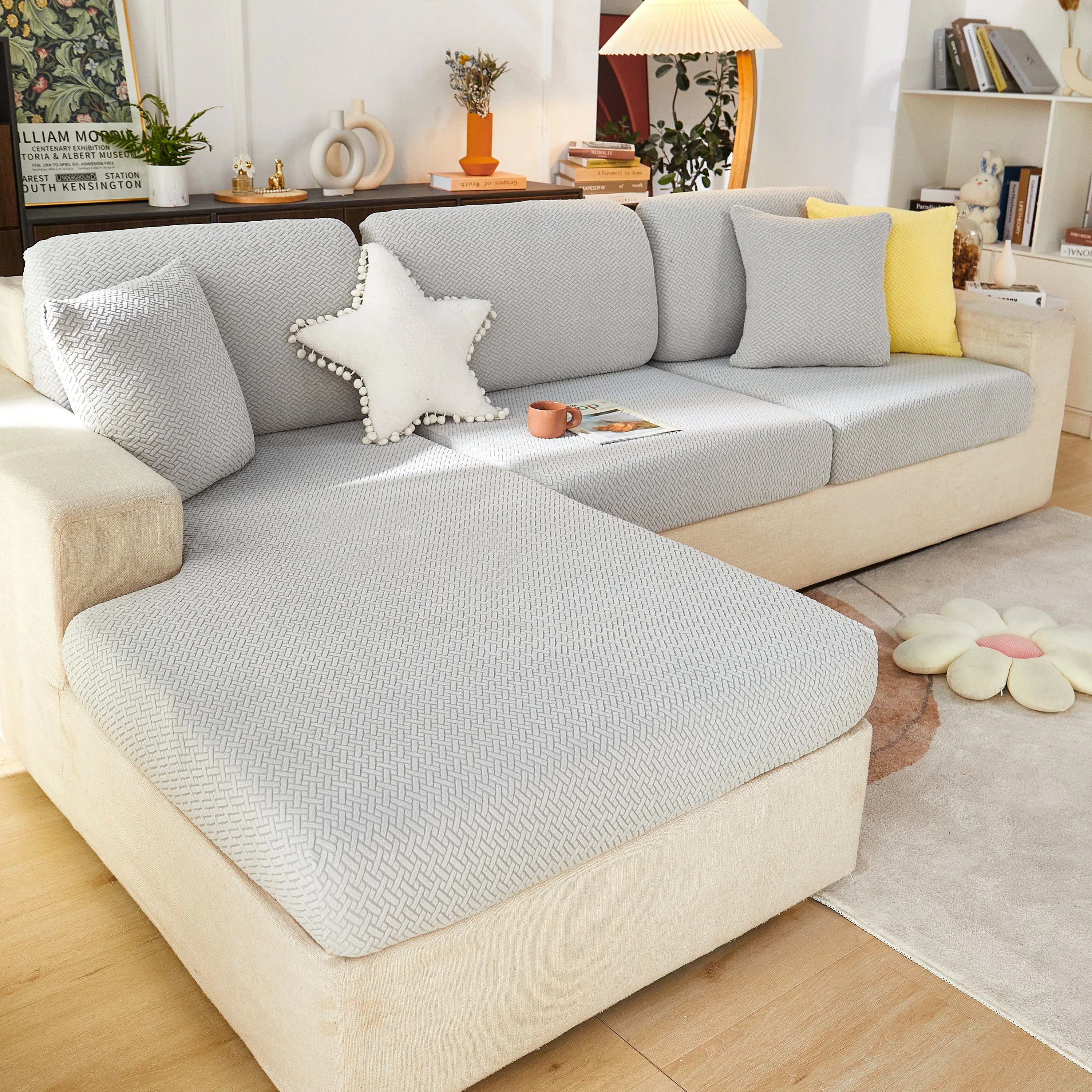 High Stretch Separate Cushion Covers Sofa Slipcover for L-Shaped Sectional Couch - Image 21