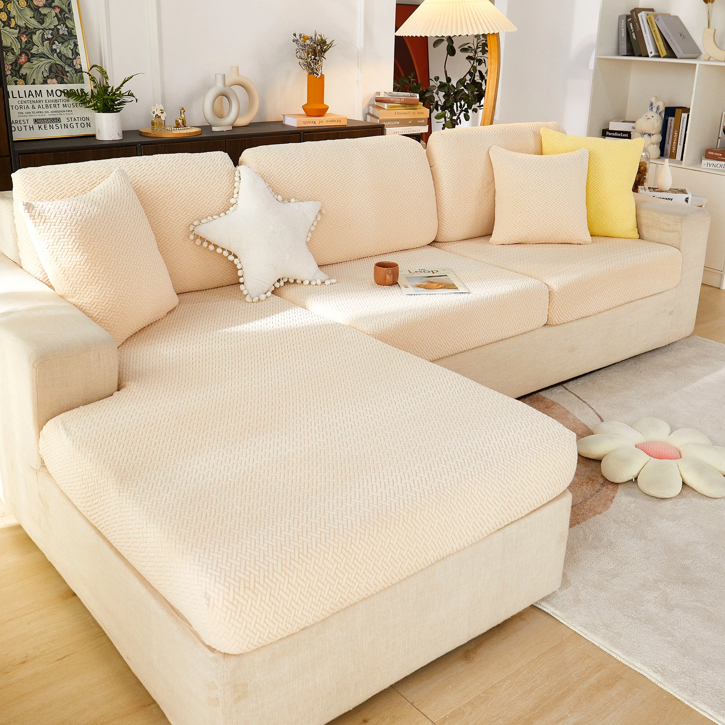High Stretch Separate Cushion Covers Sofa Slipcover for L-Shaped Sectional Couch - Image 22