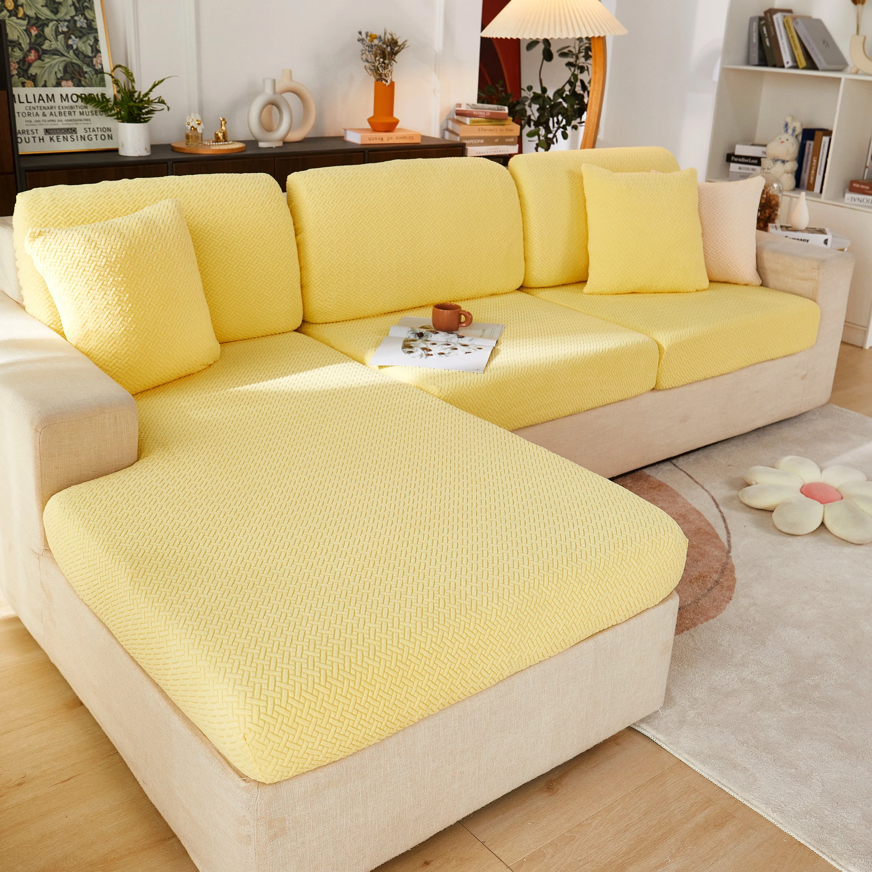 High Stretch Separate Cushion Covers Sofa Slipcover for L-Shaped Sectional Couch - Image 23