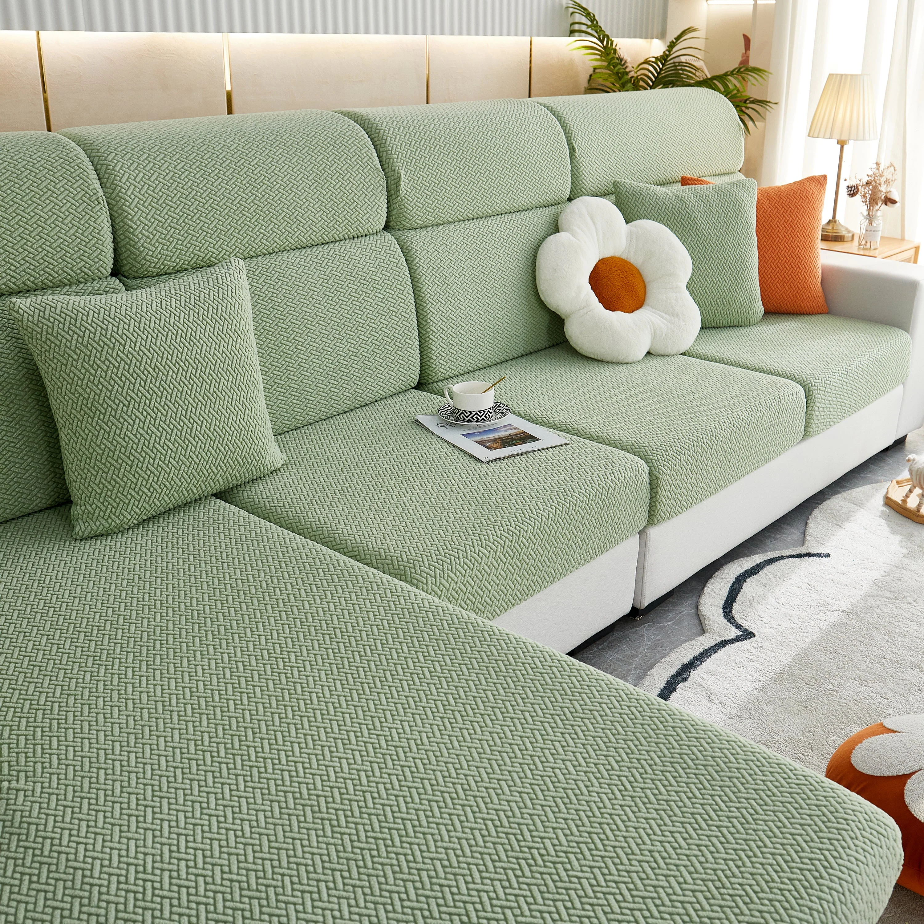 High Stretch Separate Cushion Covers Sofa Slipcover for L-Shaped Sectional Couch - Image 25