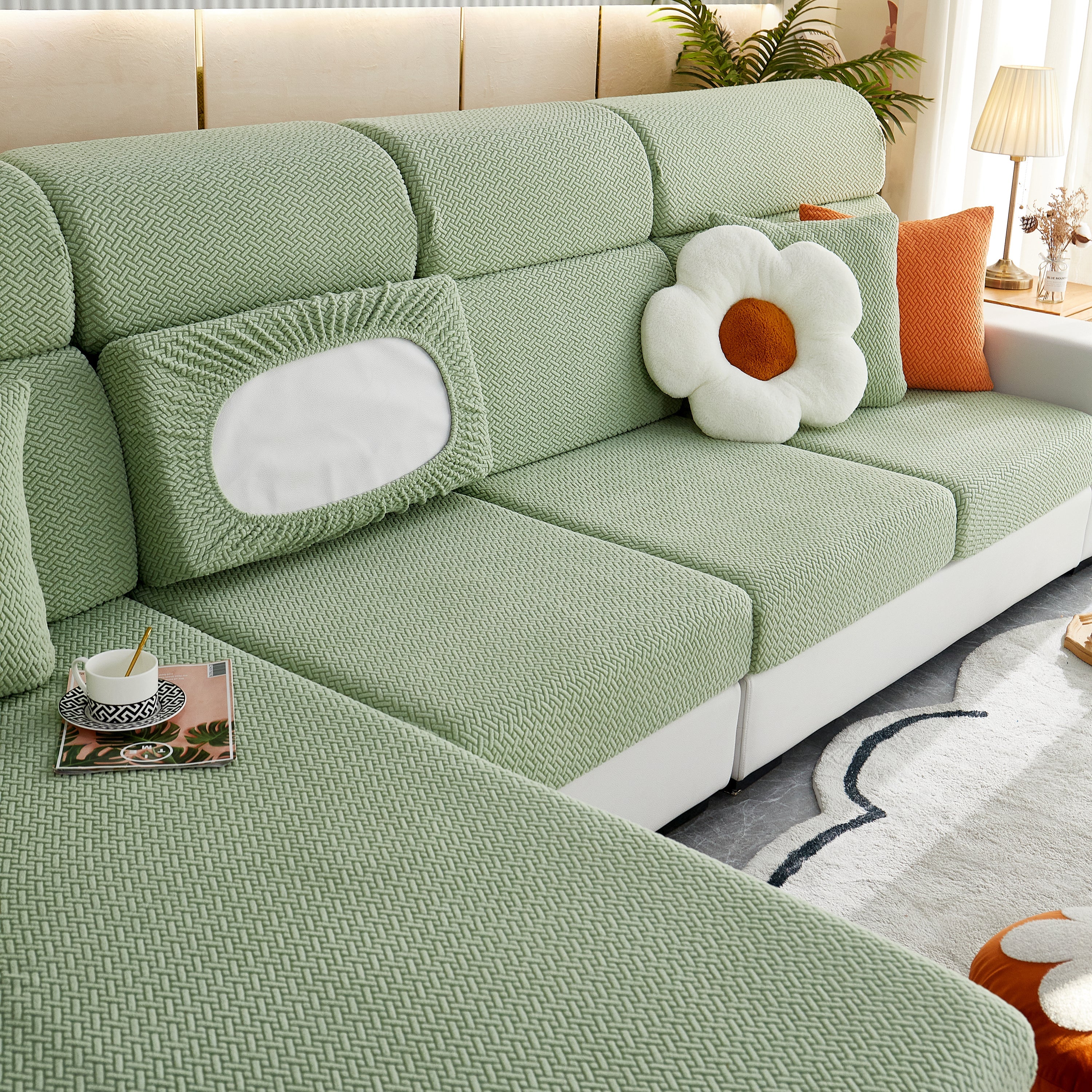 High Stretch Separate Cushion Covers Sofa Slipcover for L-Shaped Sectional Couch - Image 26
