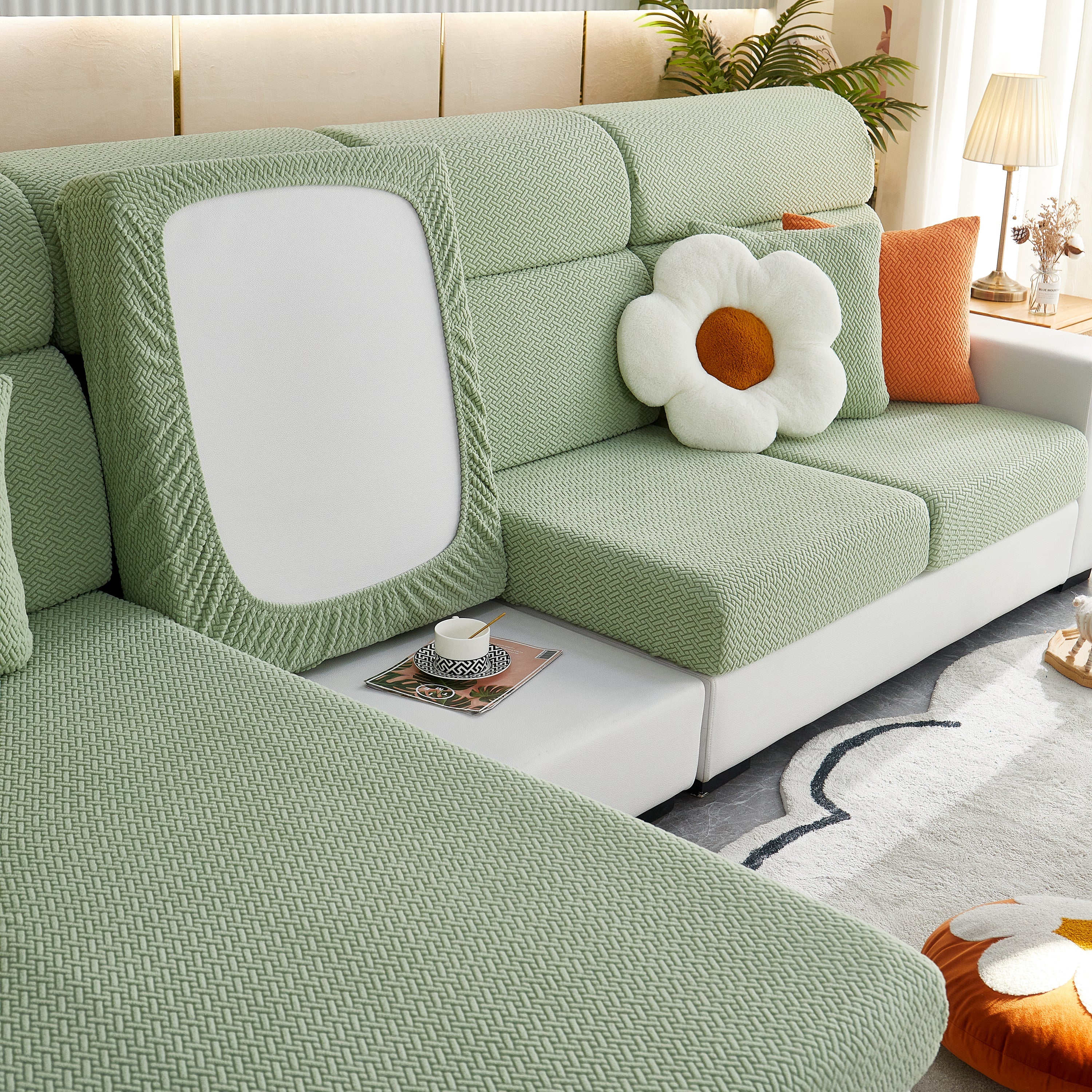 High Stretch Separate Cushion Covers Sofa Slipcover for L-Shaped Sectional Couch - Image 27