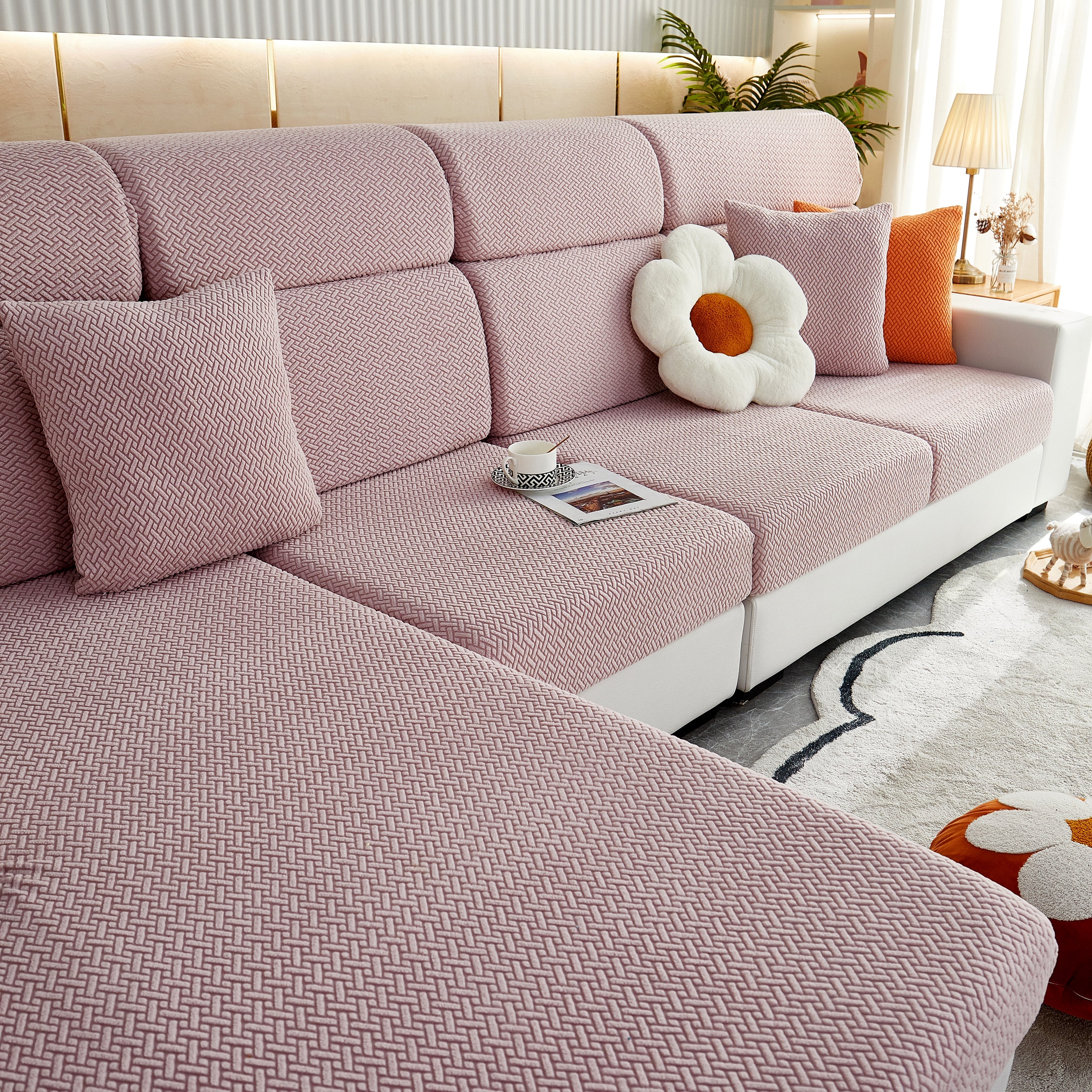 High Stretch Separate Cushion Covers Sofa Slipcover for L-Shaped Sectional Couch - Image 28