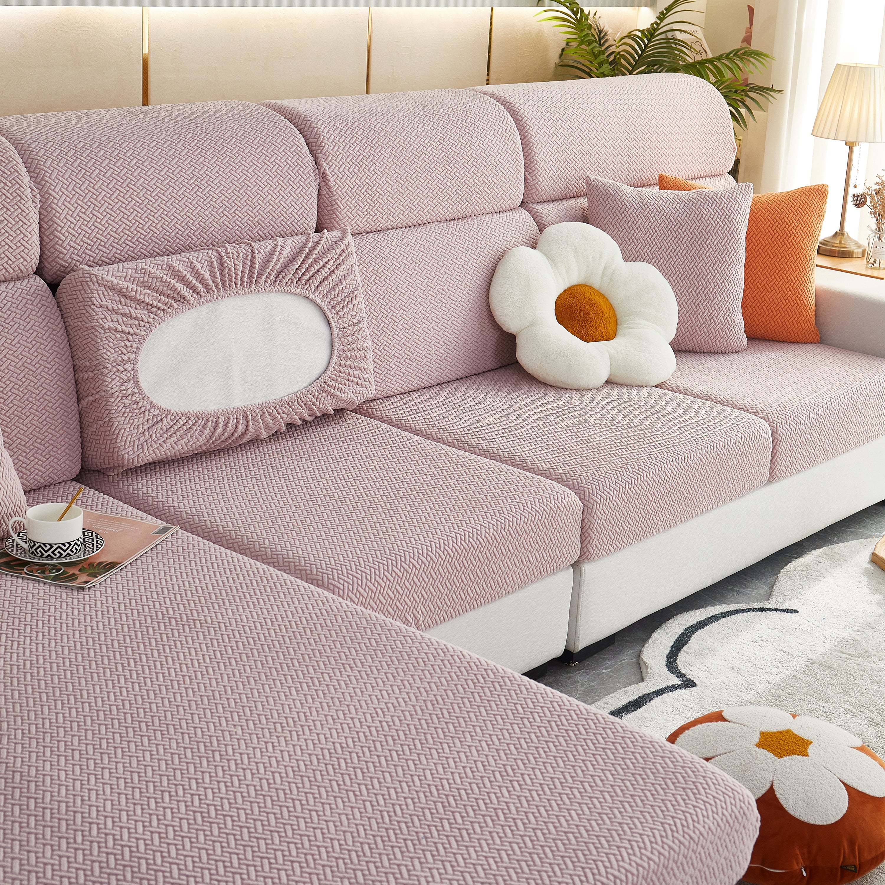 High Stretch Separate Cushion Covers Sofa Slipcover for L-Shaped Sectional Couch - Image 29