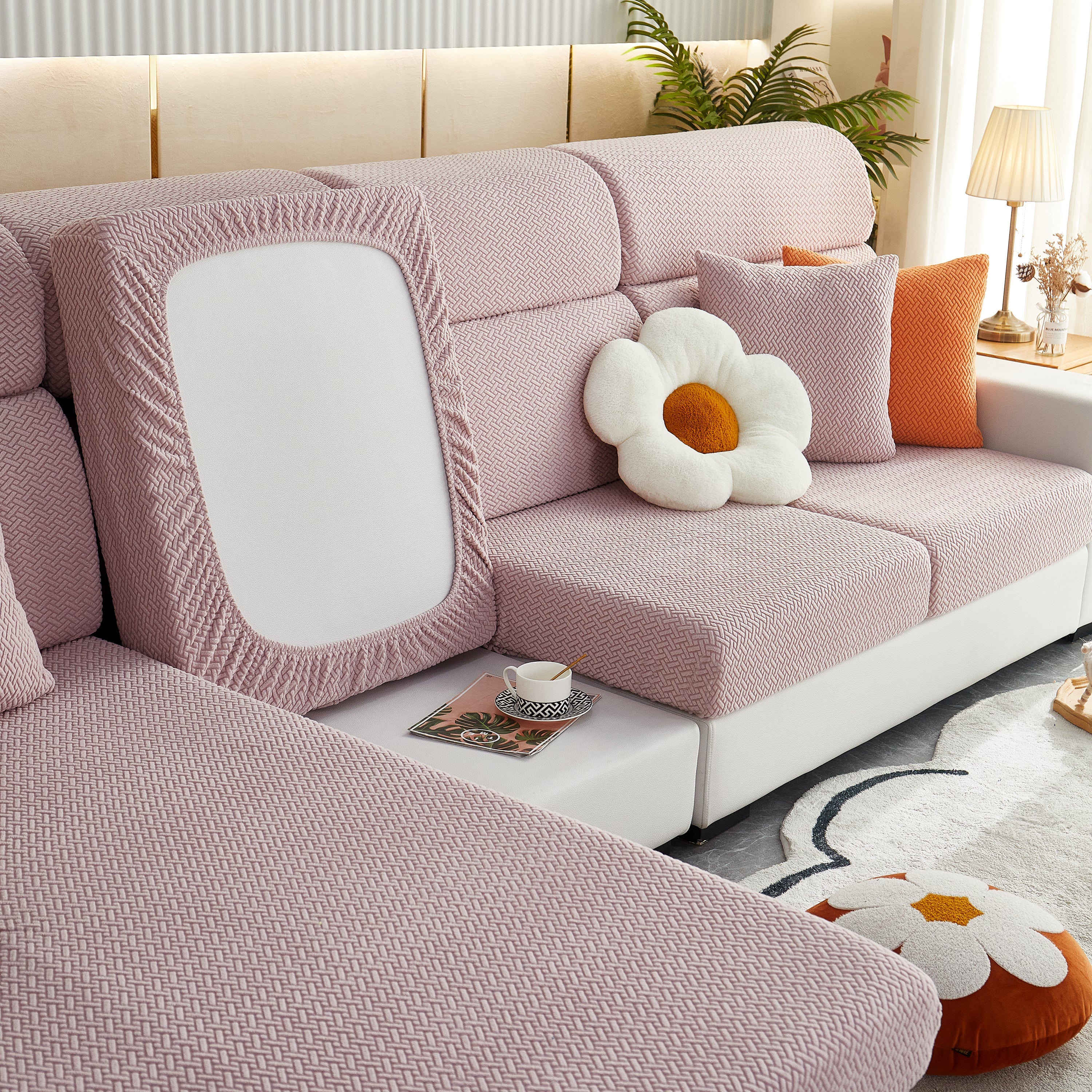 High Stretch Separate Cushion Covers Sofa Slipcover for L-Shaped Sectional Couch - Image 30