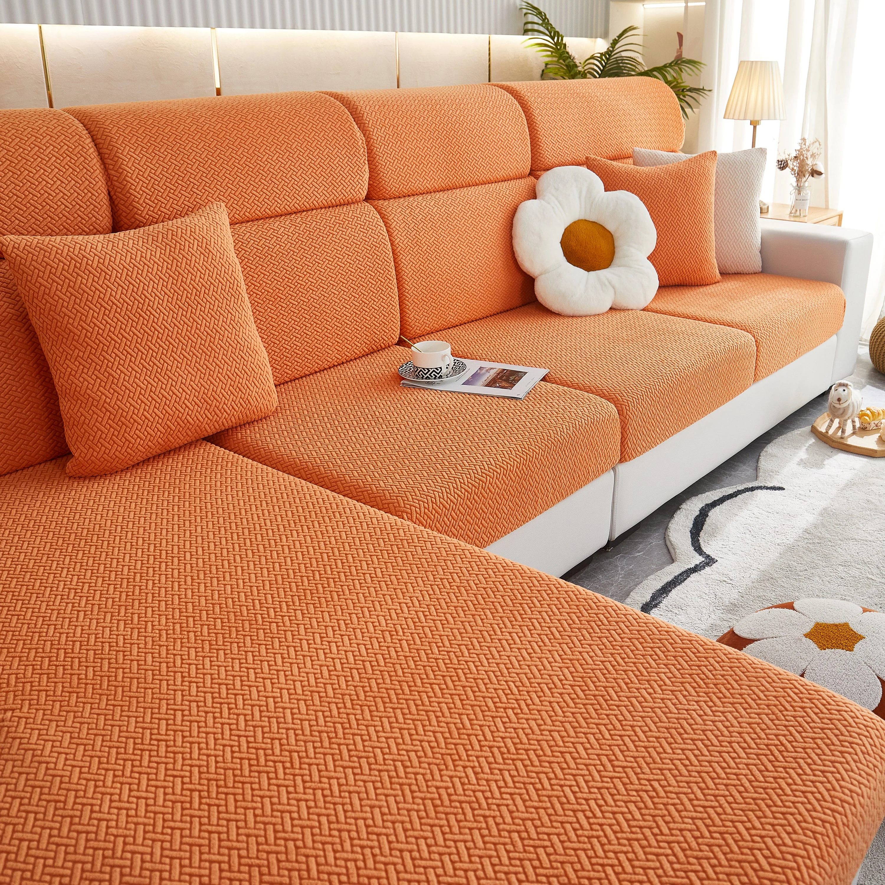 High Stretch Separate Cushion Covers Sofa Slipcover for L-Shaped Sectional Couch - Image 31