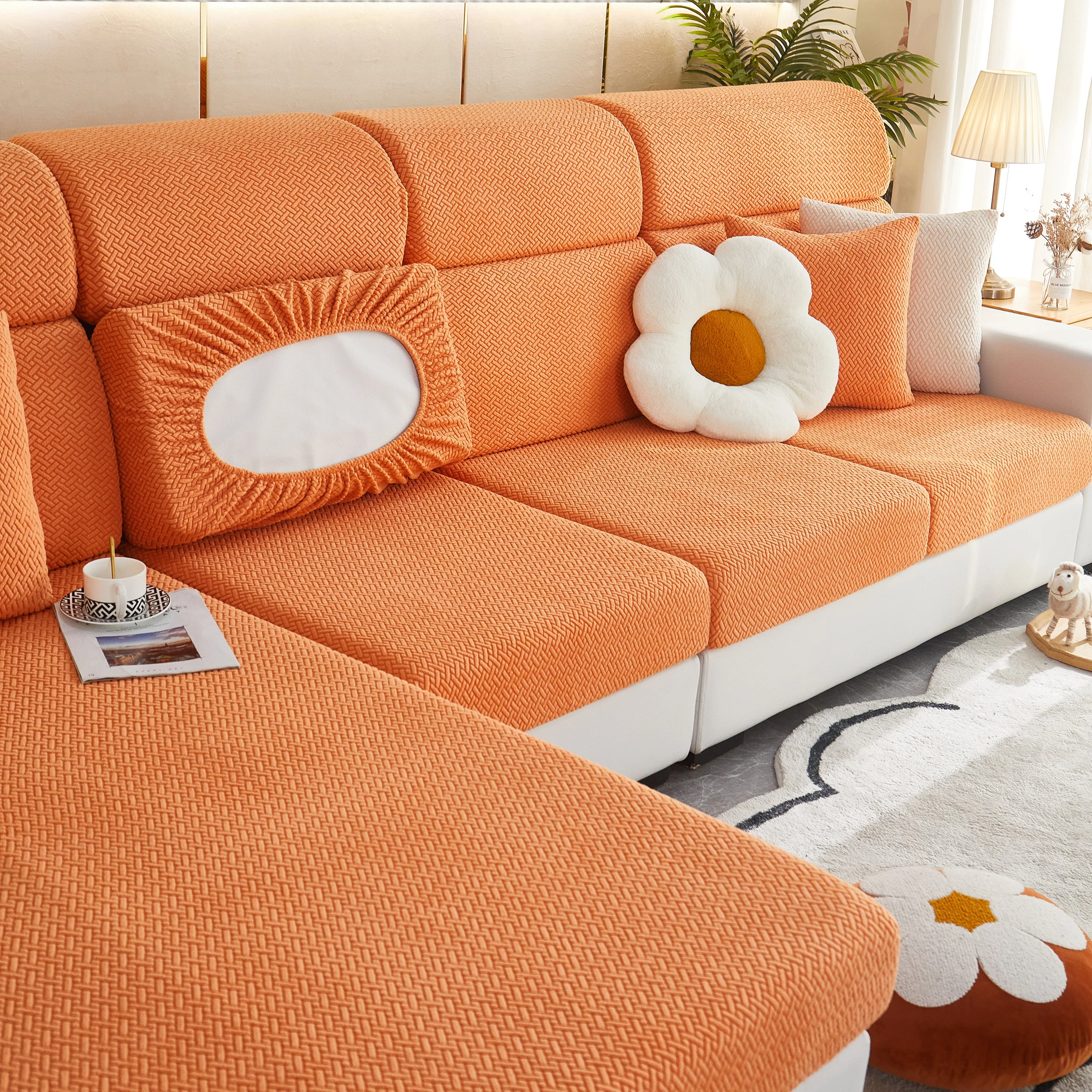 High Stretch Separate Cushion Covers Sofa Slipcover for L-Shaped Sectional Couch - Image 32