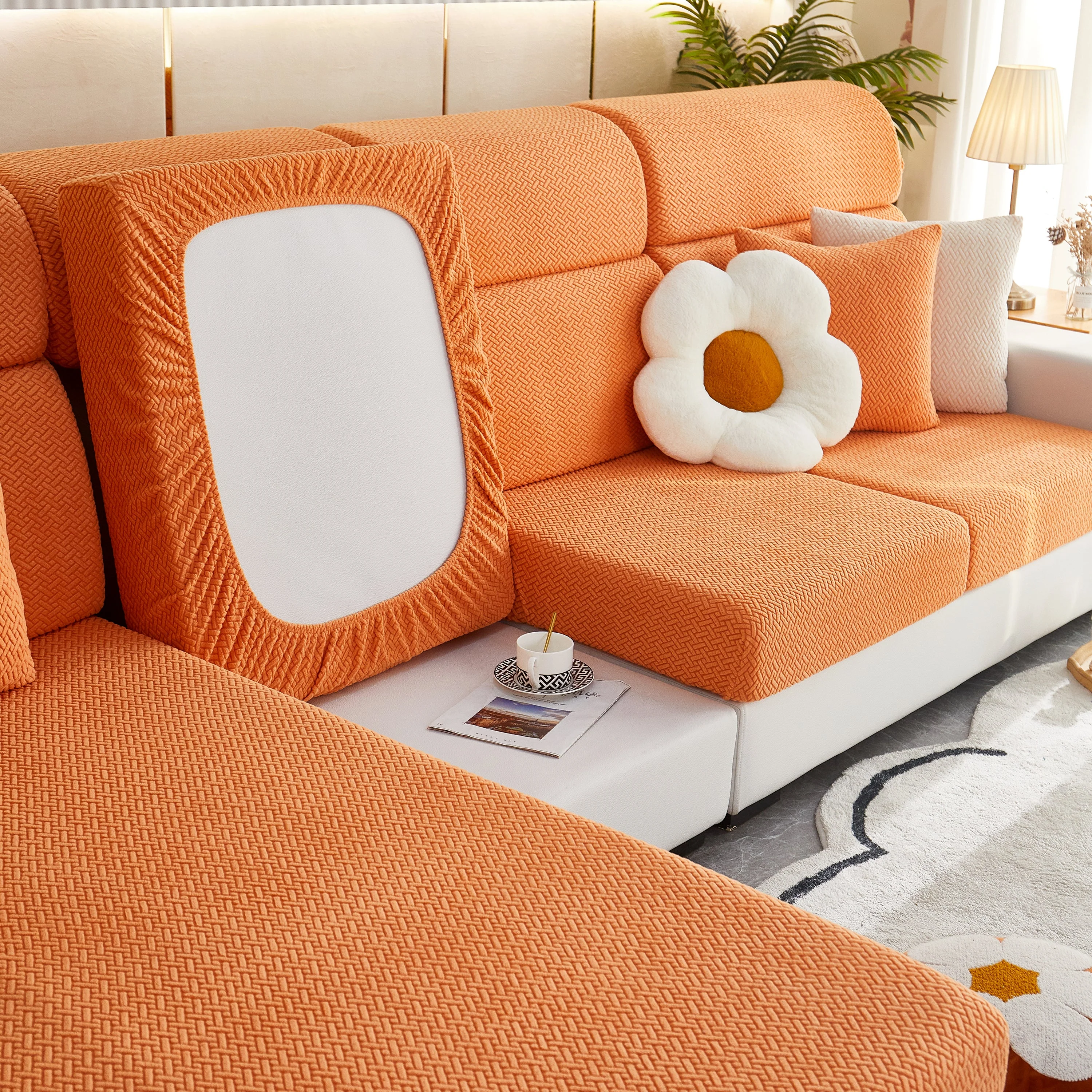High Stretch Separate Cushion Covers Sofa Slipcover for L-Shaped Sectional Couch - Image 33