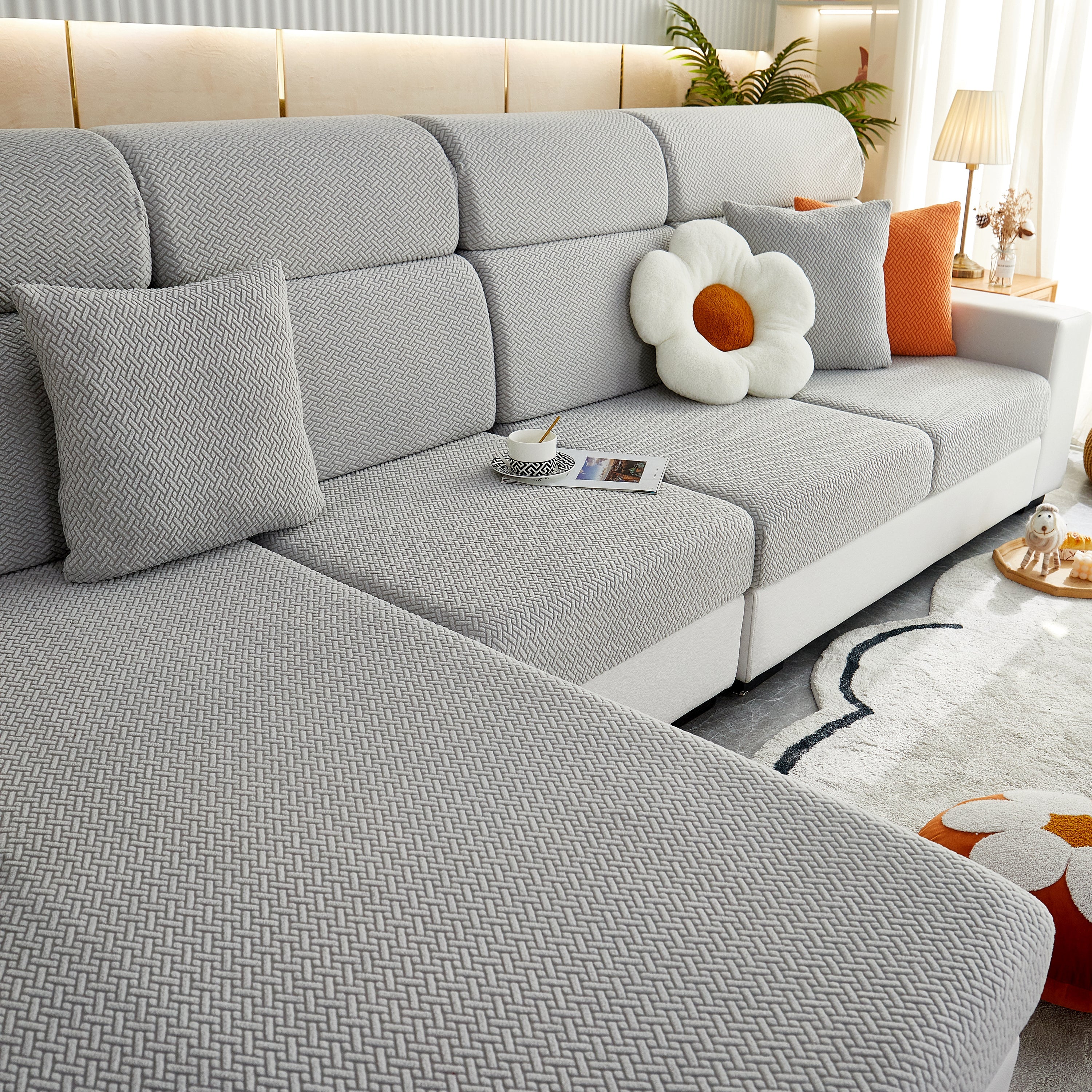 High Stretch Separate Cushion Covers Sofa Slipcover for L-Shaped Sectional Couch - Image 34
