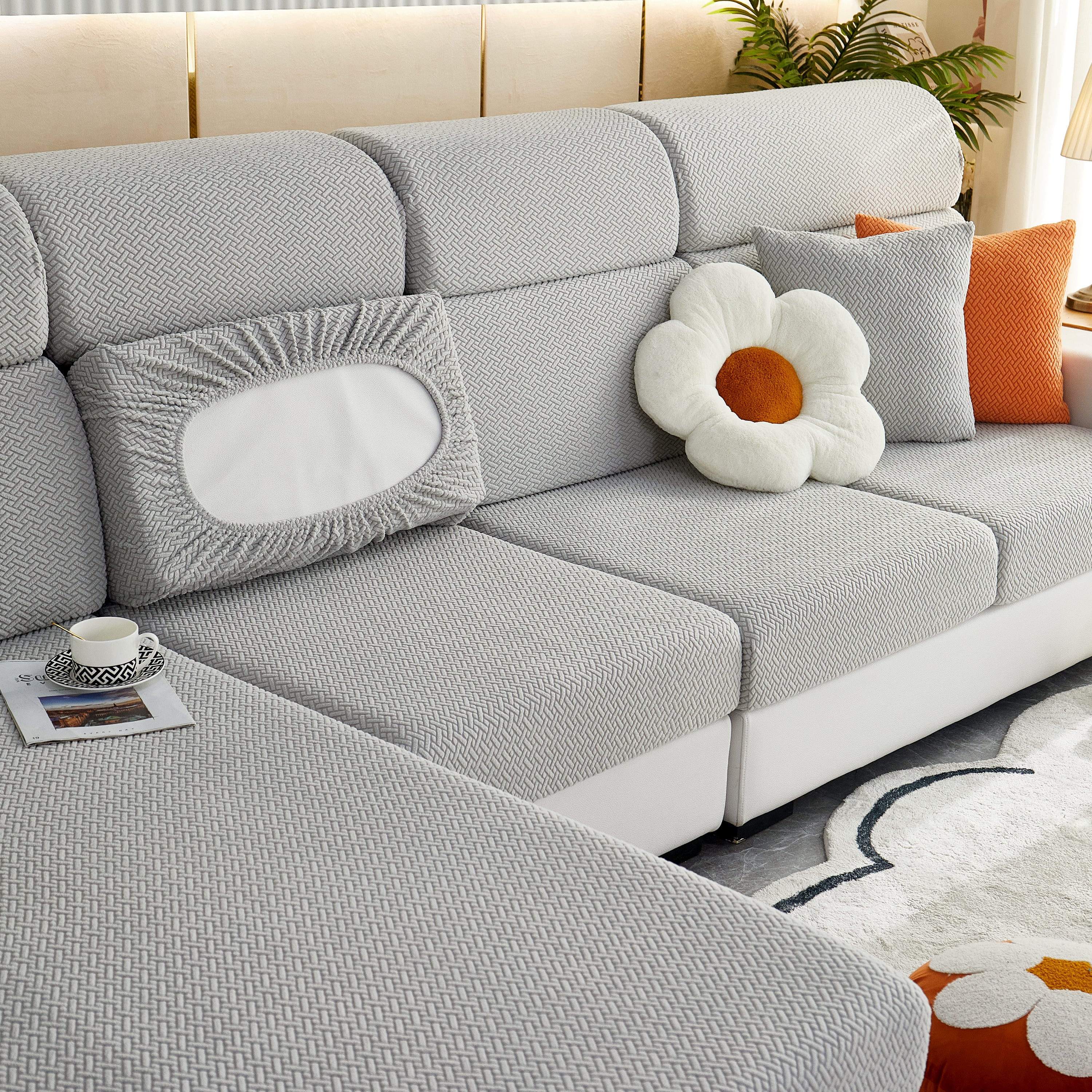 High Stretch Separate Cushion Covers Sofa Slipcover for L-Shaped Sectional Couch - Image 35
