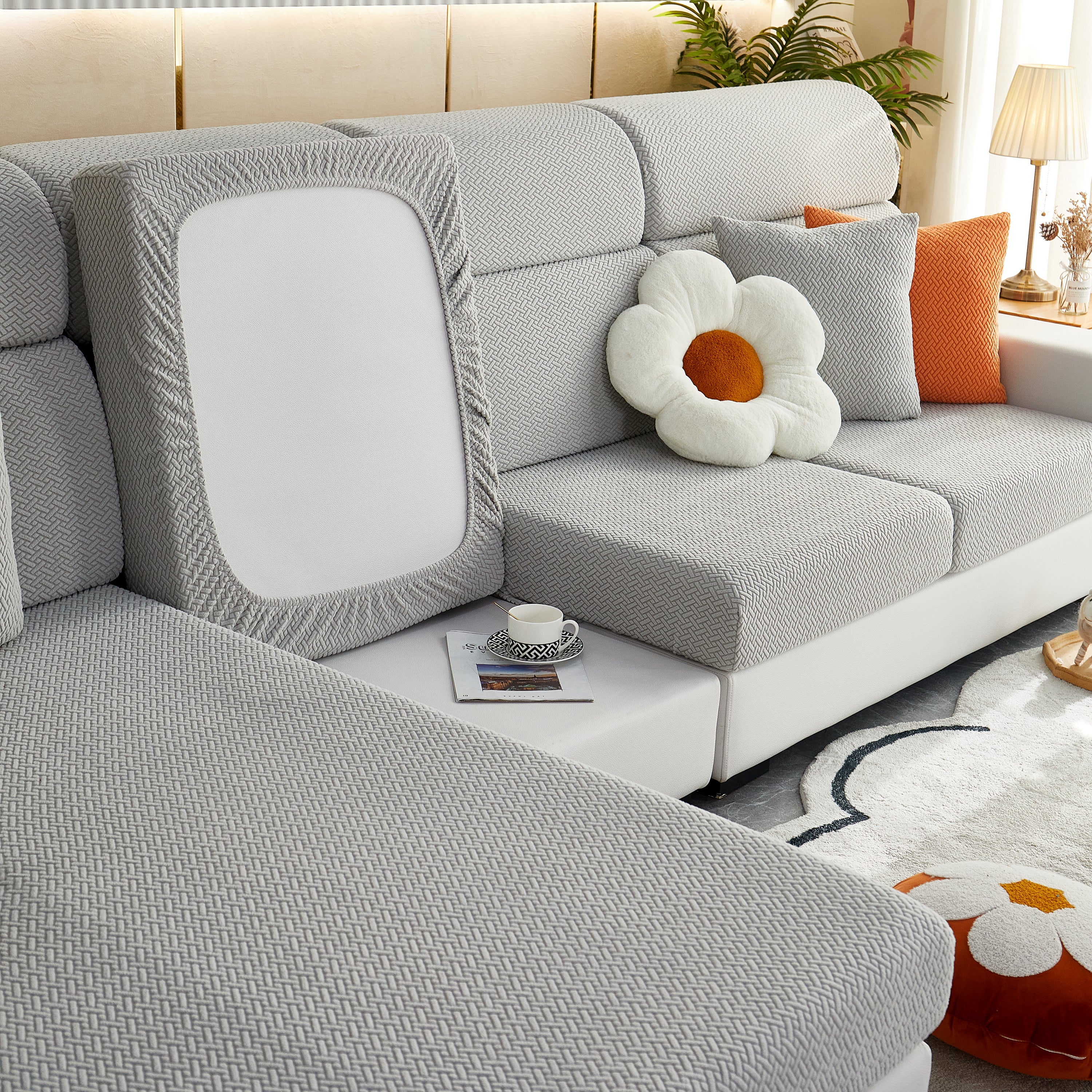 High Stretch Separate Cushion Covers Sofa Slipcover for L-Shaped Sectional Couch - Image 36