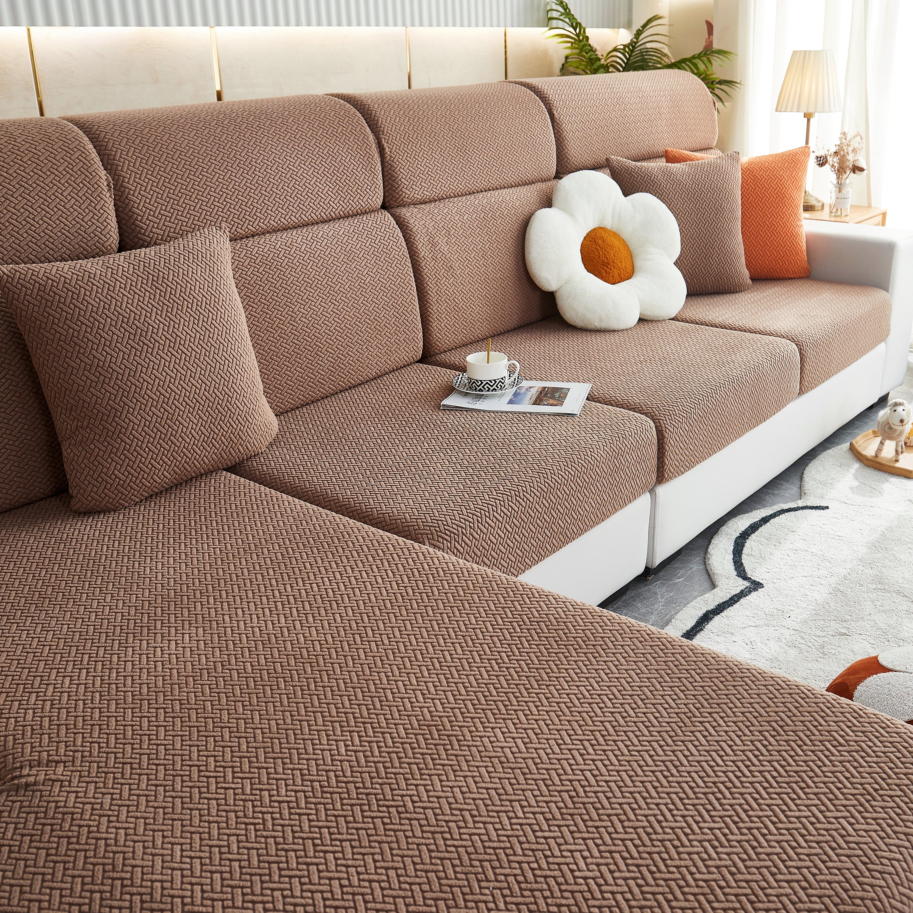 High Stretch Separate Cushion Covers Sofa Slipcover for L-Shaped Sectional Couch - Image 37