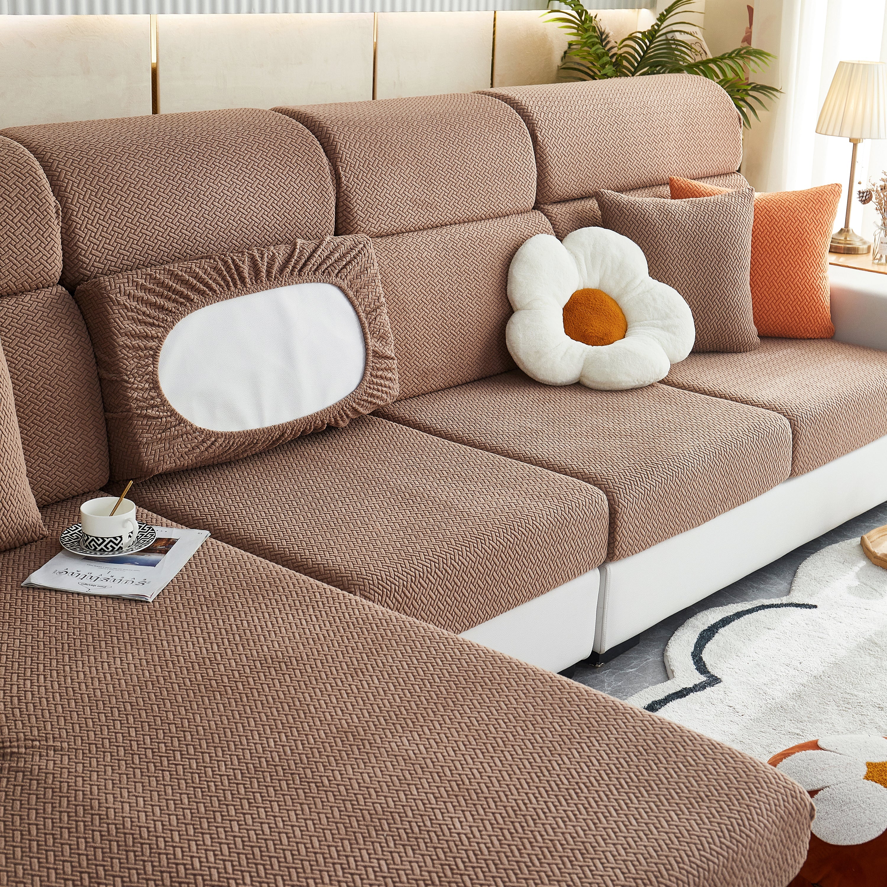 High Stretch Separate Cushion Covers Sofa Slipcover for L-Shaped Sectional Couch - Image 38