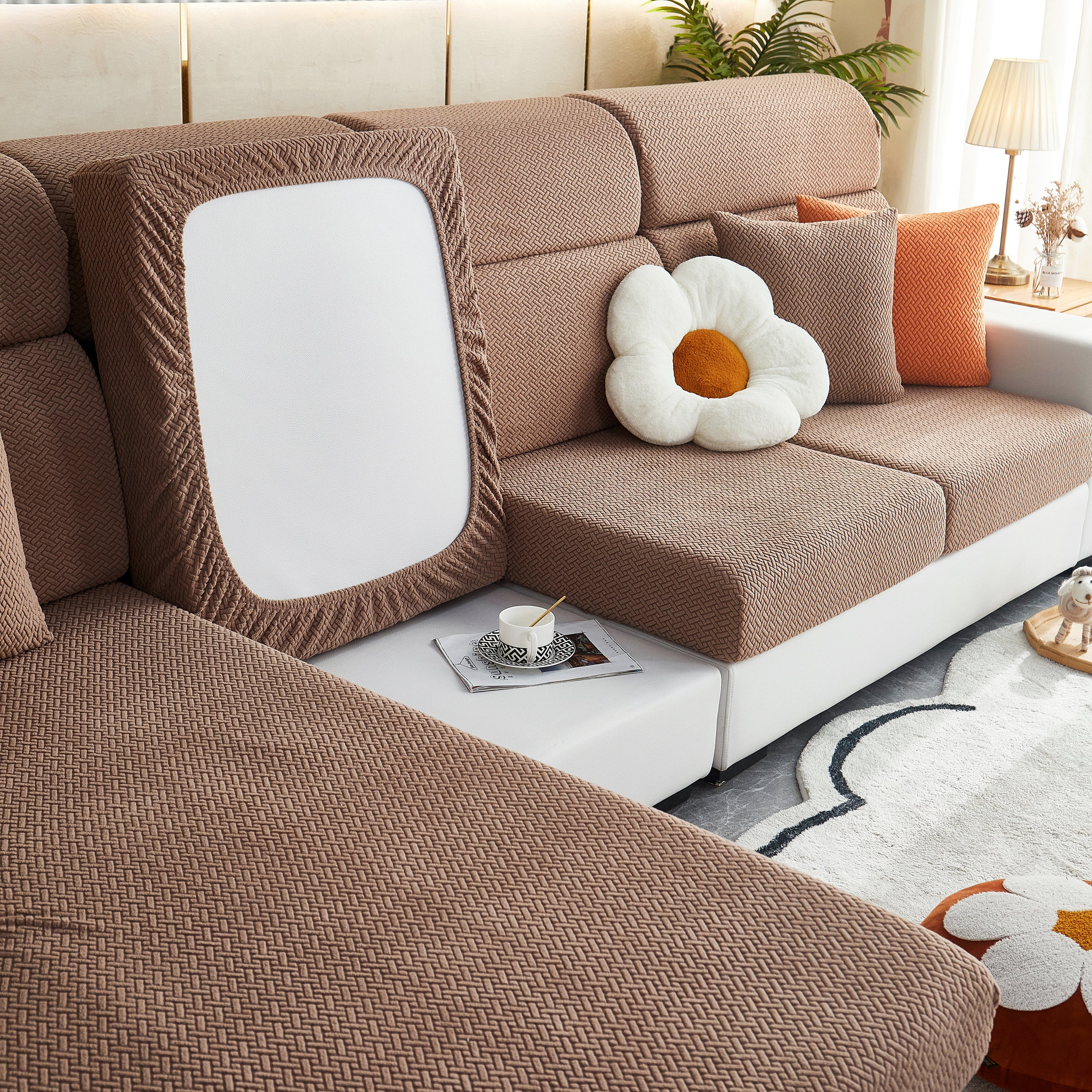 High Stretch Separate Cushion Covers Sofa Slipcover for L-Shaped Sectional Couch - Image 39
