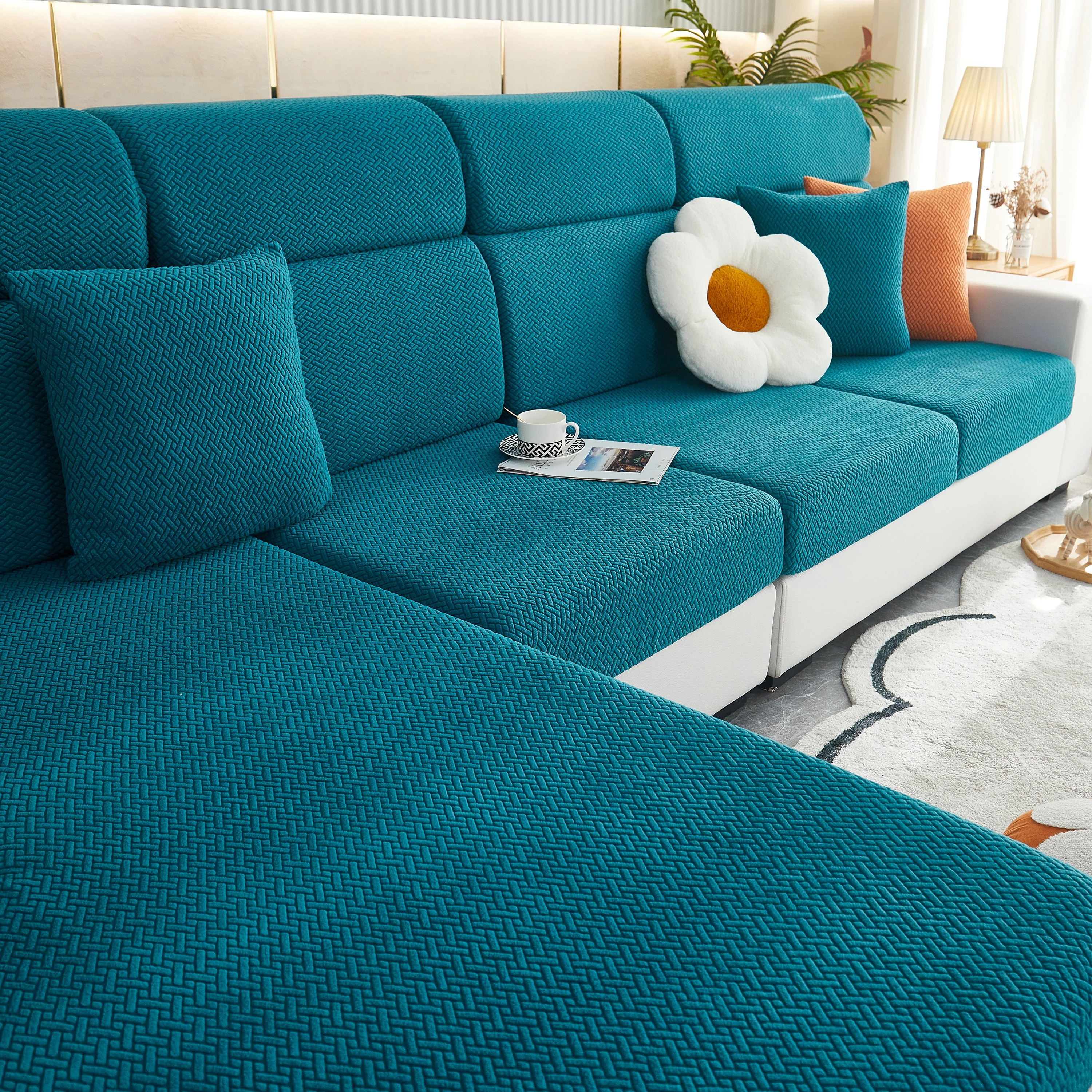 High Stretch Separate Cushion Covers Sofa Slipcover for L-Shaped Sectional Couch - Image 40