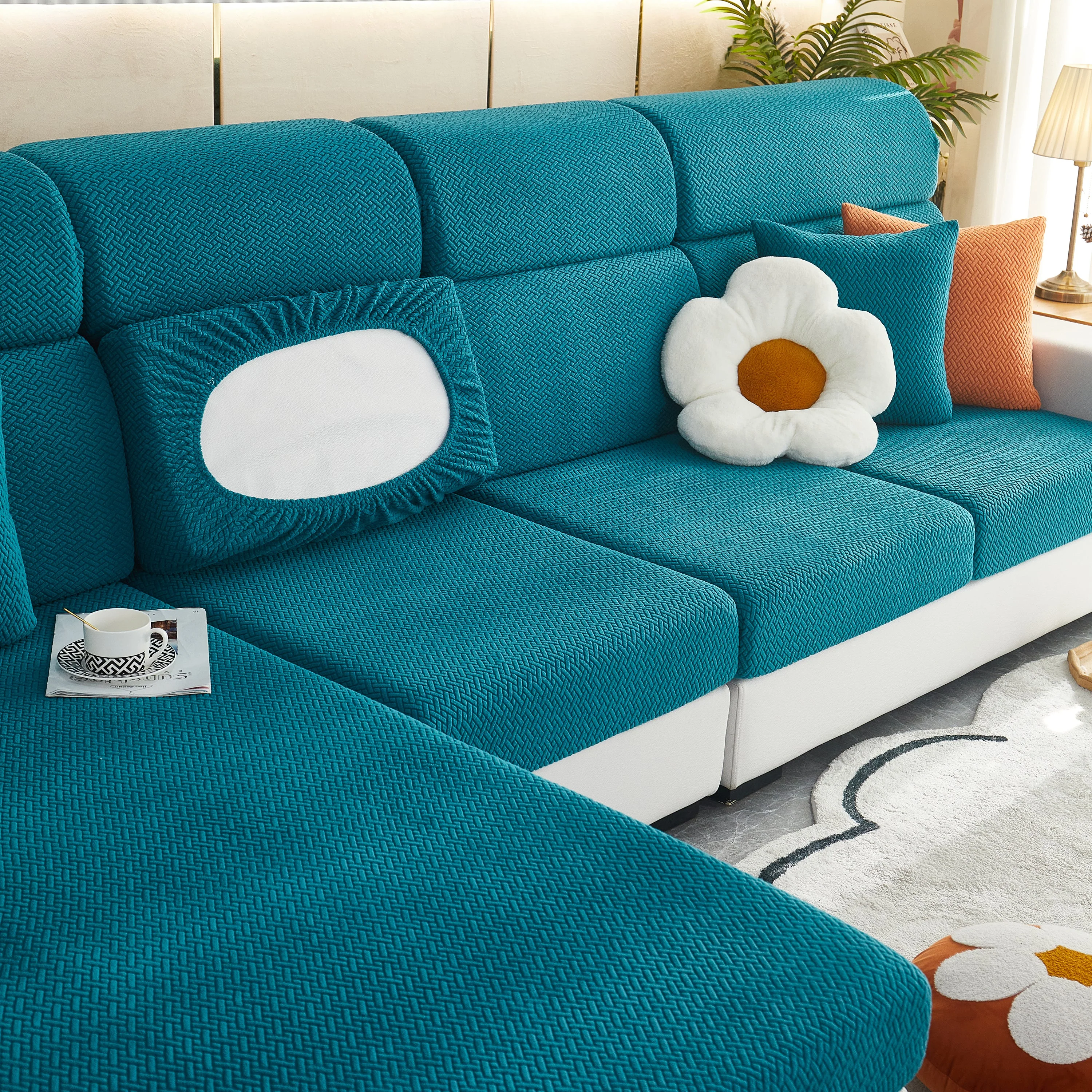 High Stretch Separate Cushion Covers Sofa Slipcover for L-Shaped Sectional Couch - Image 41