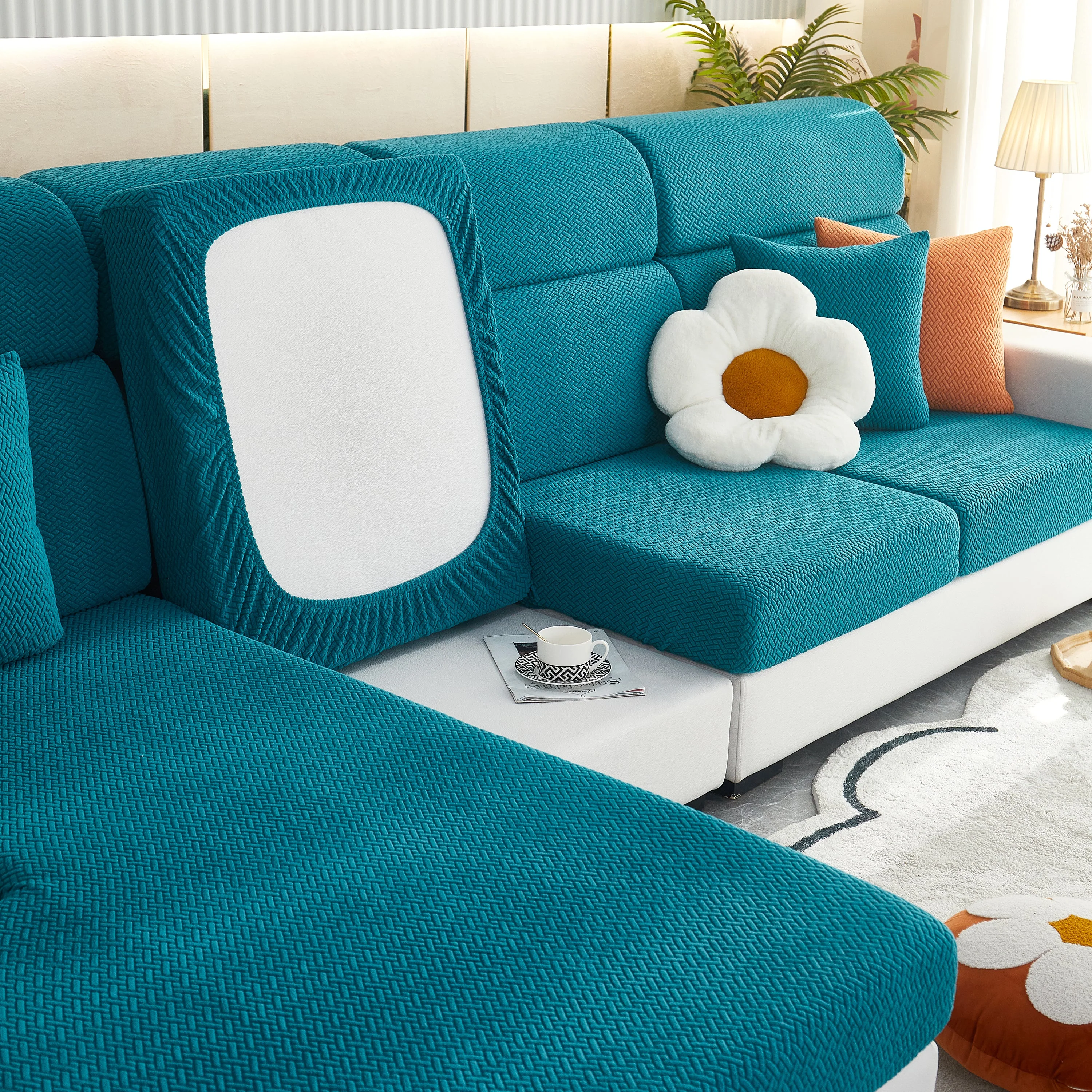 High Stretch Separate Cushion Covers Sofa Slipcover for L-Shaped Sectional Couch - Image 42
