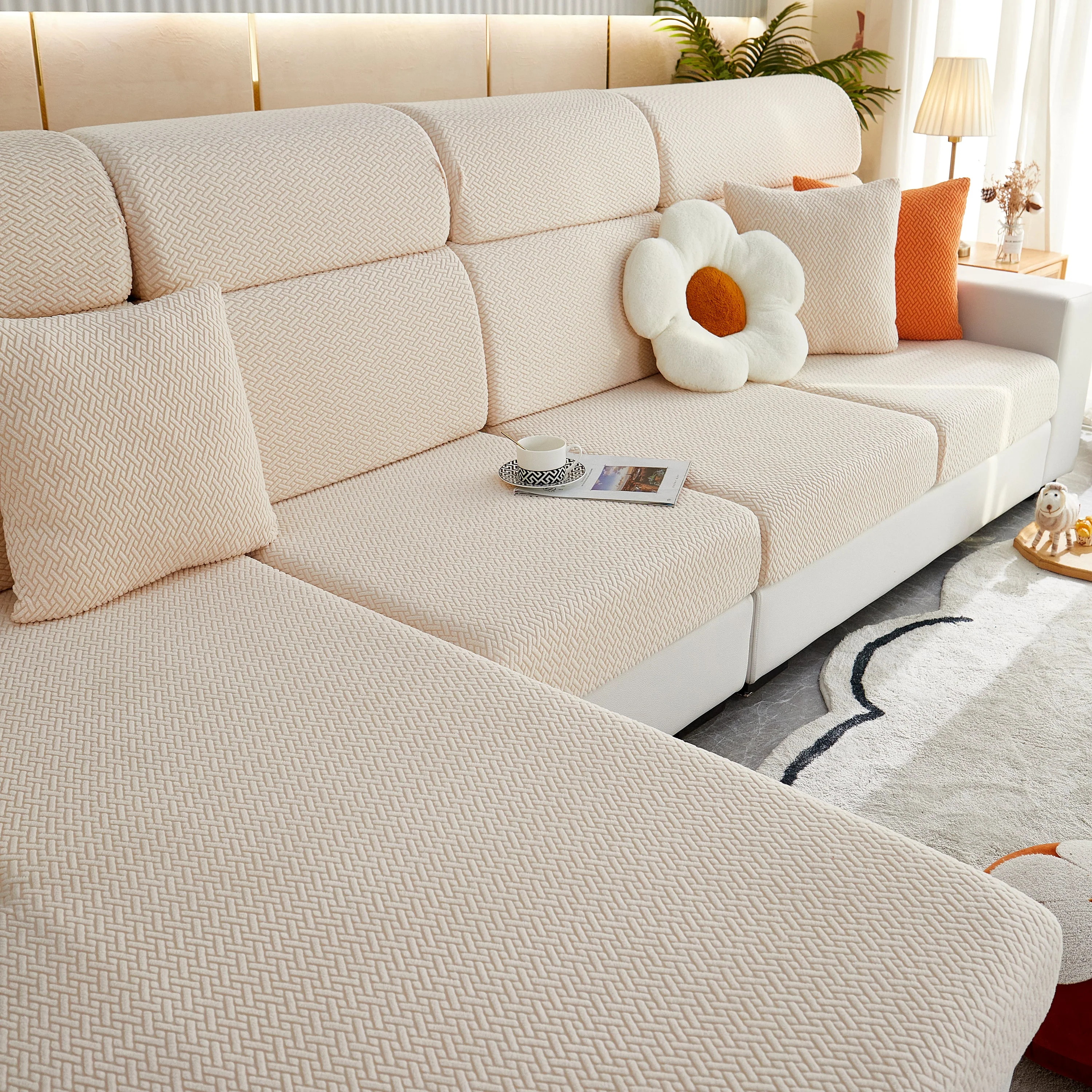 High Stretch Separate Cushion Covers Sofa Slipcover for L-Shaped Sectional Couch - Image 43