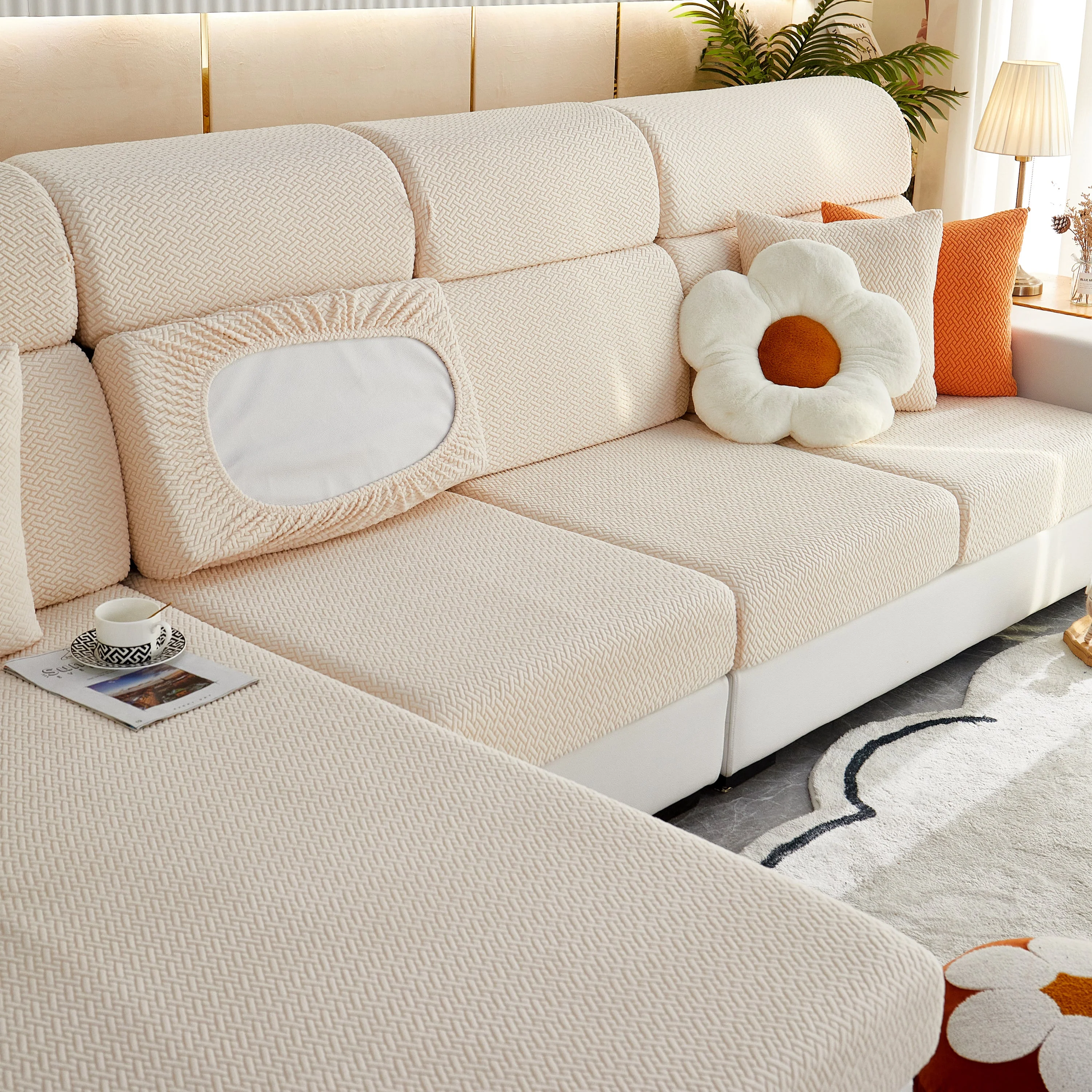 High Stretch Separate Cushion Covers Sofa Slipcover for L-Shaped Sectional Couch - Image 44