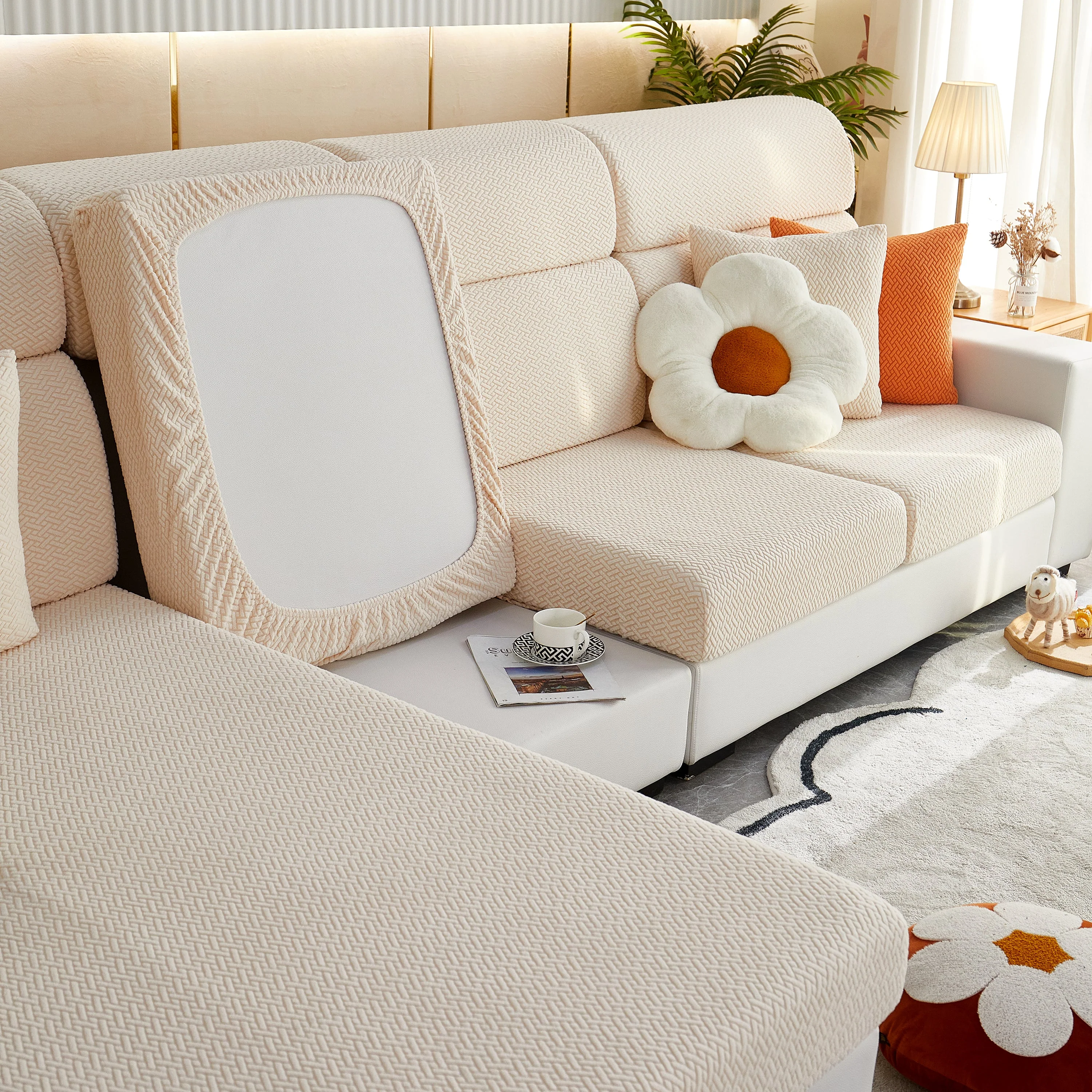 High Stretch Separate Cushion Covers Sofa Slipcover for L-Shaped Sectional Couch - Image 45