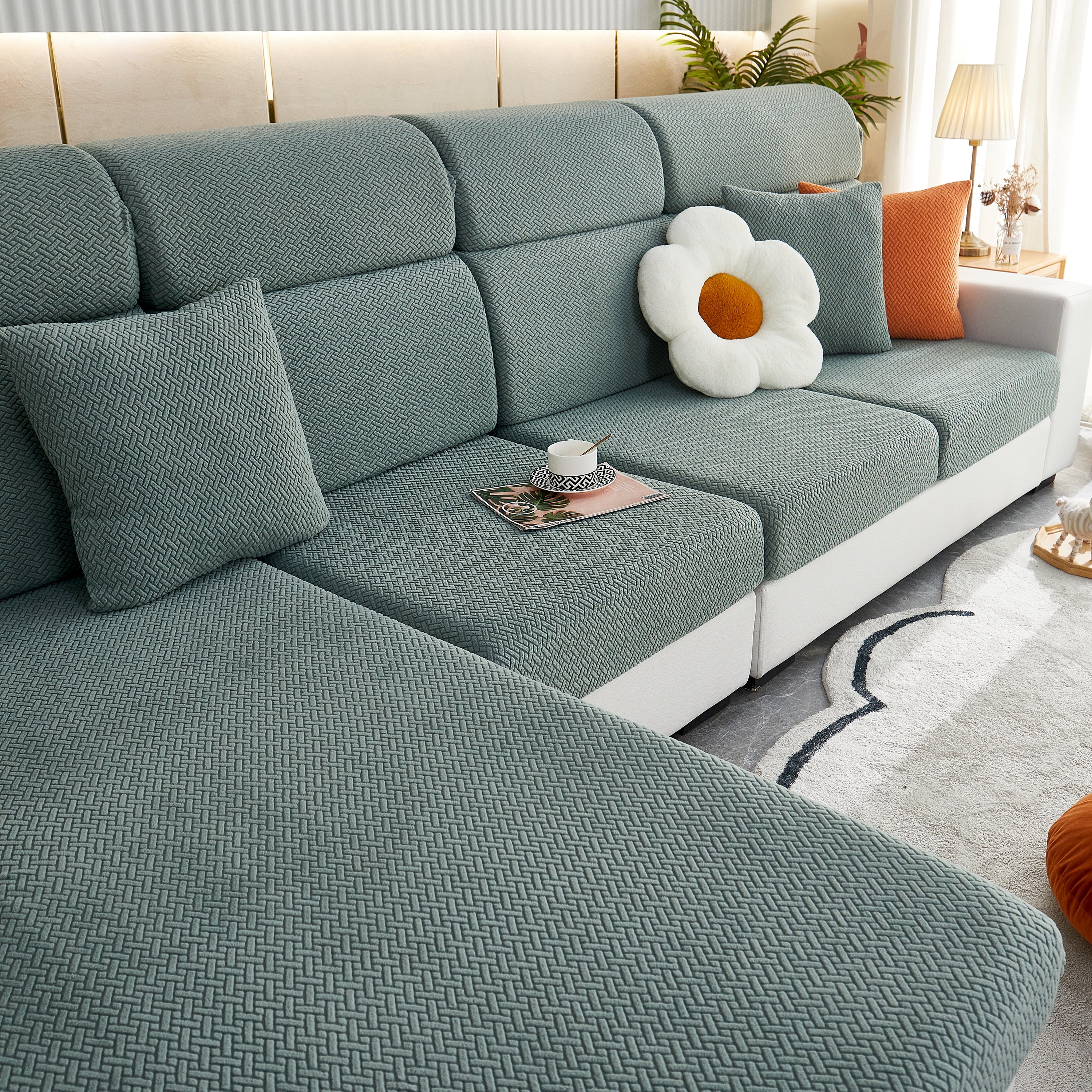 High Stretch Separate Cushion Covers Sofa Slipcover for L-Shaped Sectional Couch - Image 46