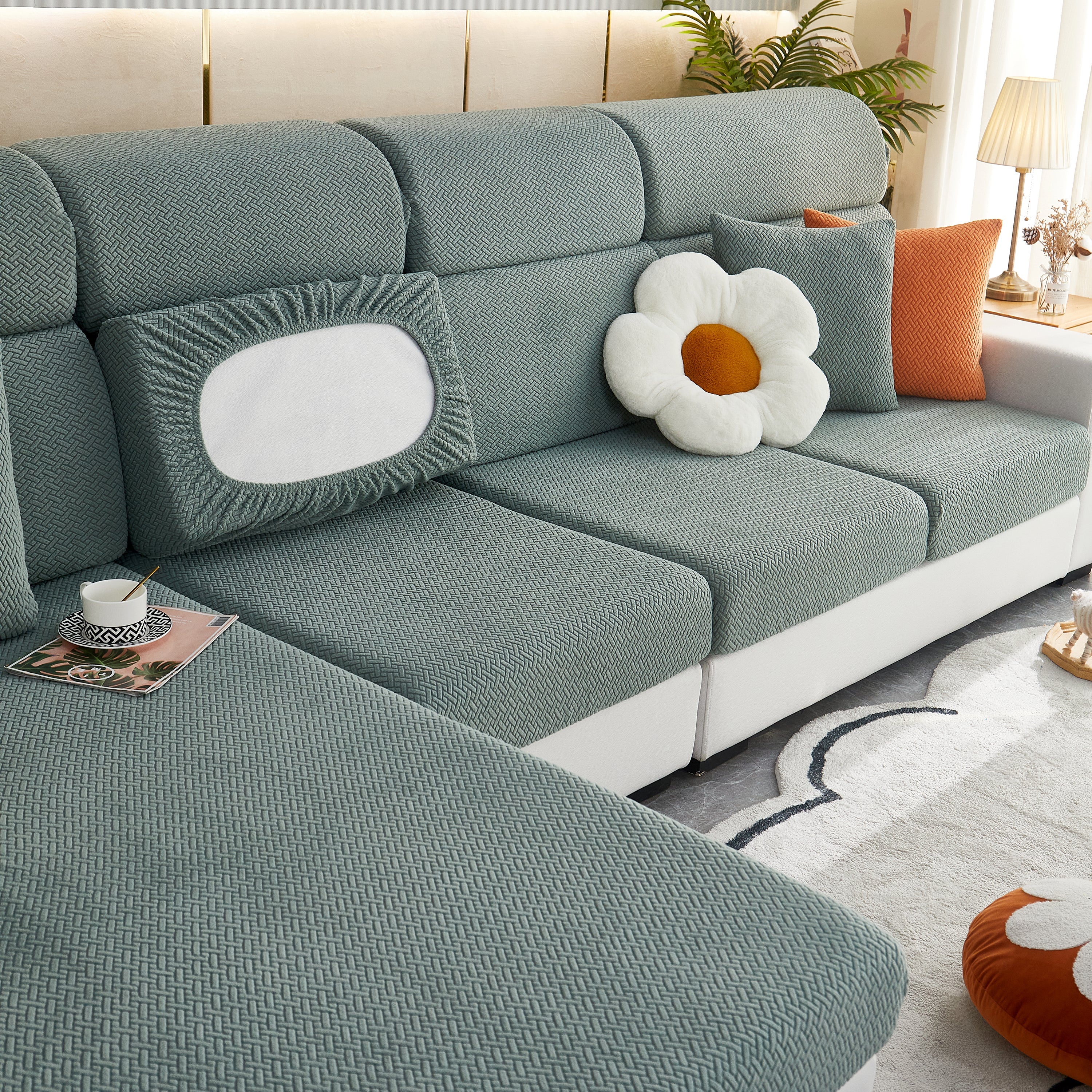 High Stretch Separate Cushion Covers Sofa Slipcover for L-Shaped Sectional Couch - Image 47