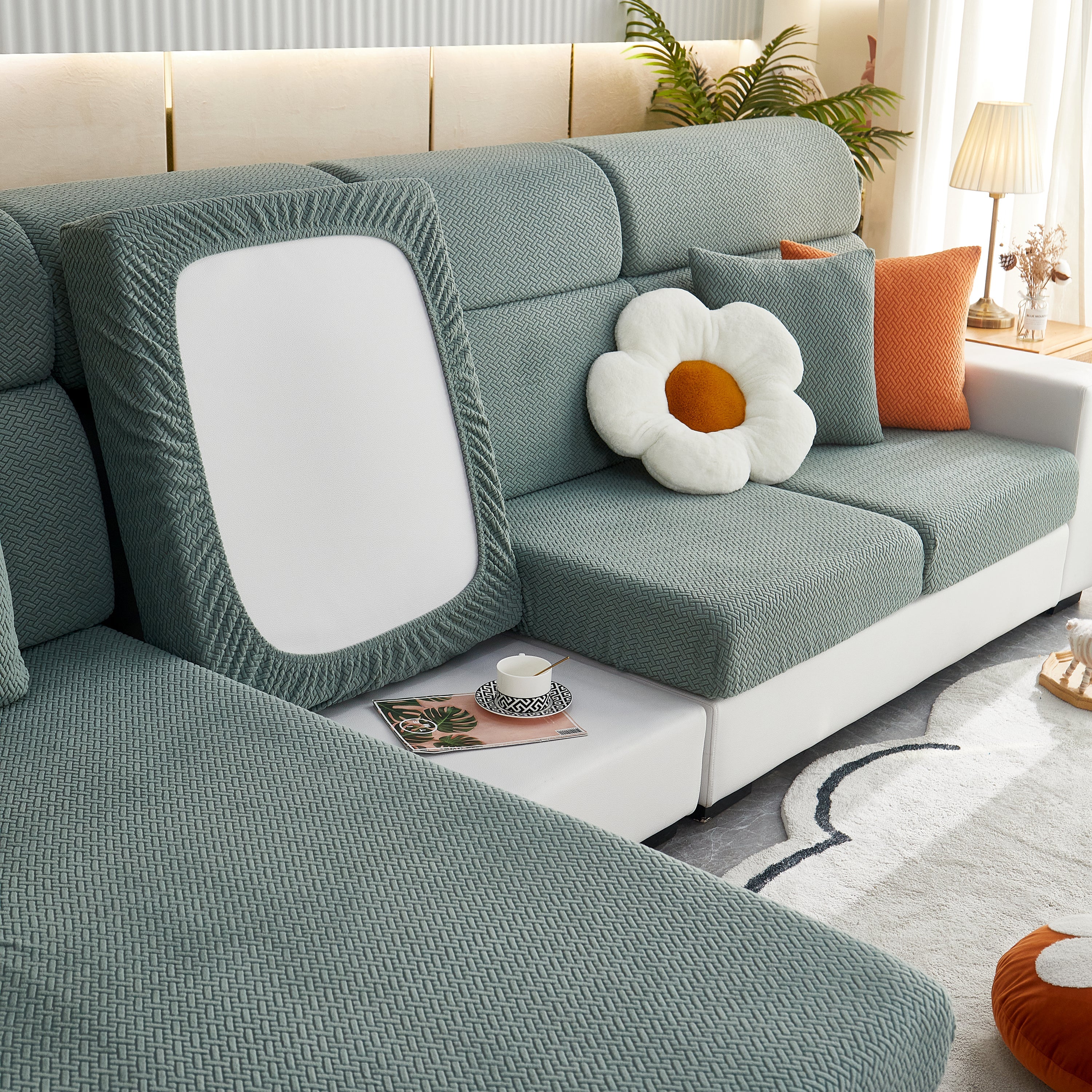 High Stretch Separate Cushion Covers Sofa Slipcover for L-Shaped Sectional Couch - Image 48