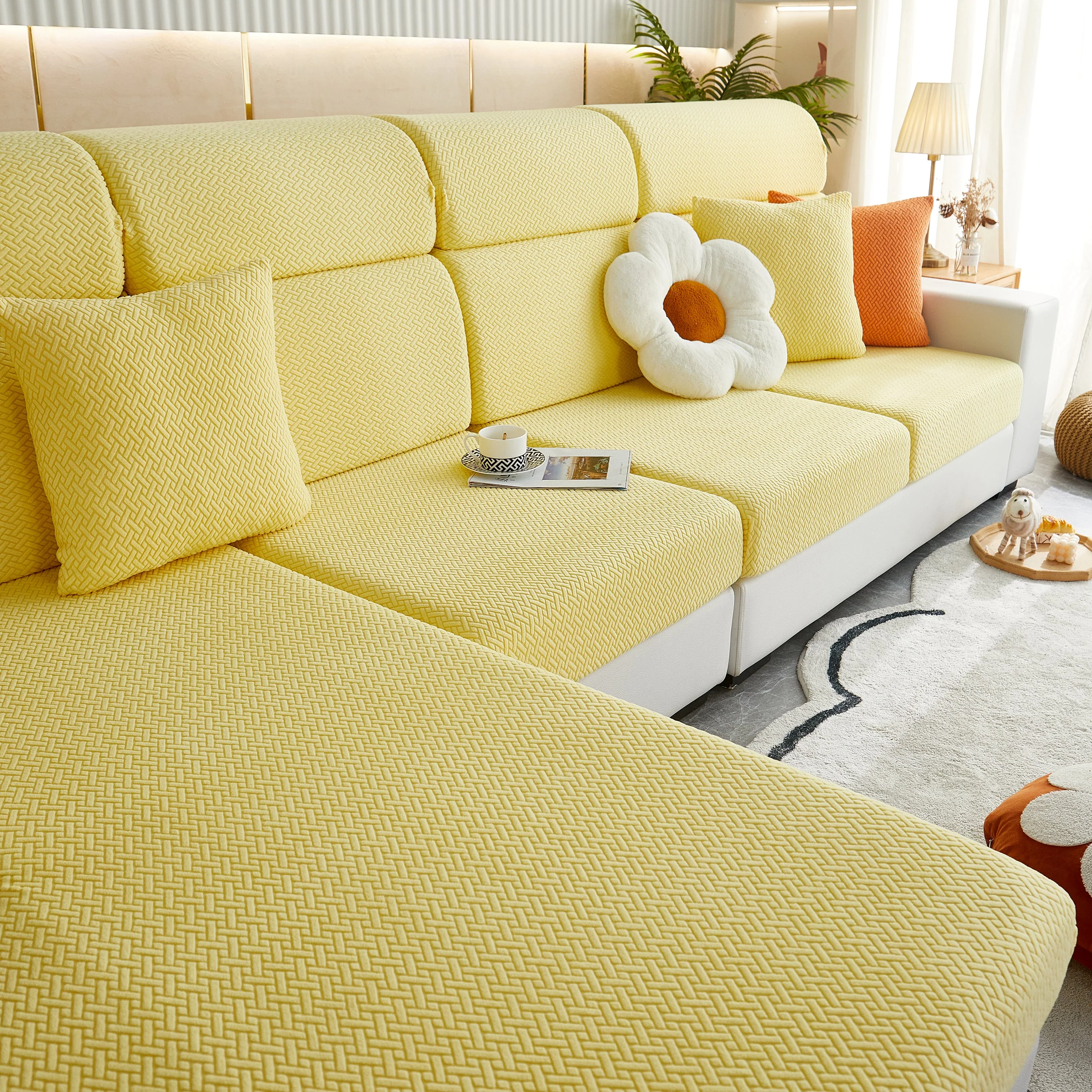 High Stretch Separate Cushion Covers Sofa Slipcover for L-Shaped Sectional Couch - Image 49