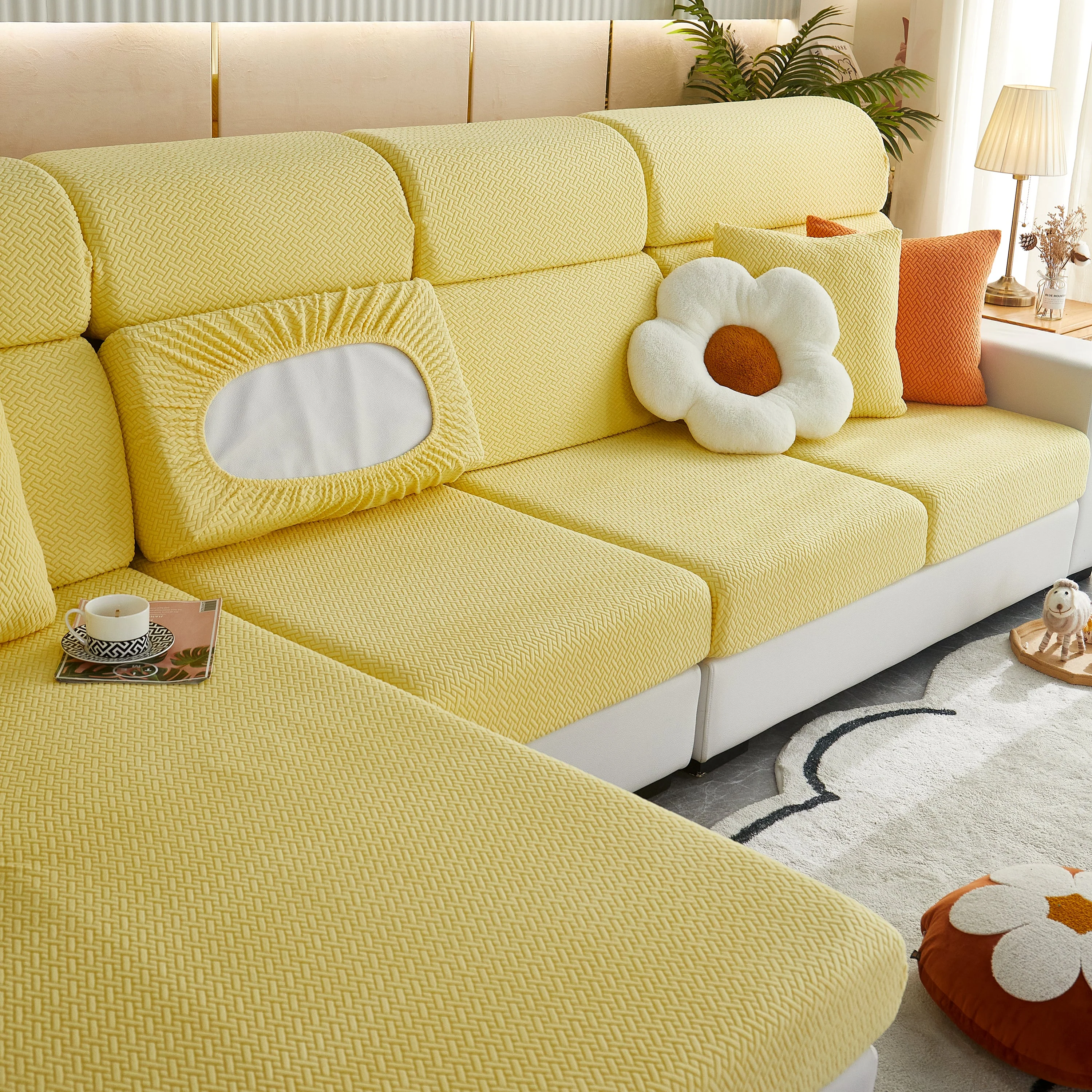 High Stretch Separate Cushion Covers Sofa Slipcover for L-Shaped Sectional Couch - Image 50