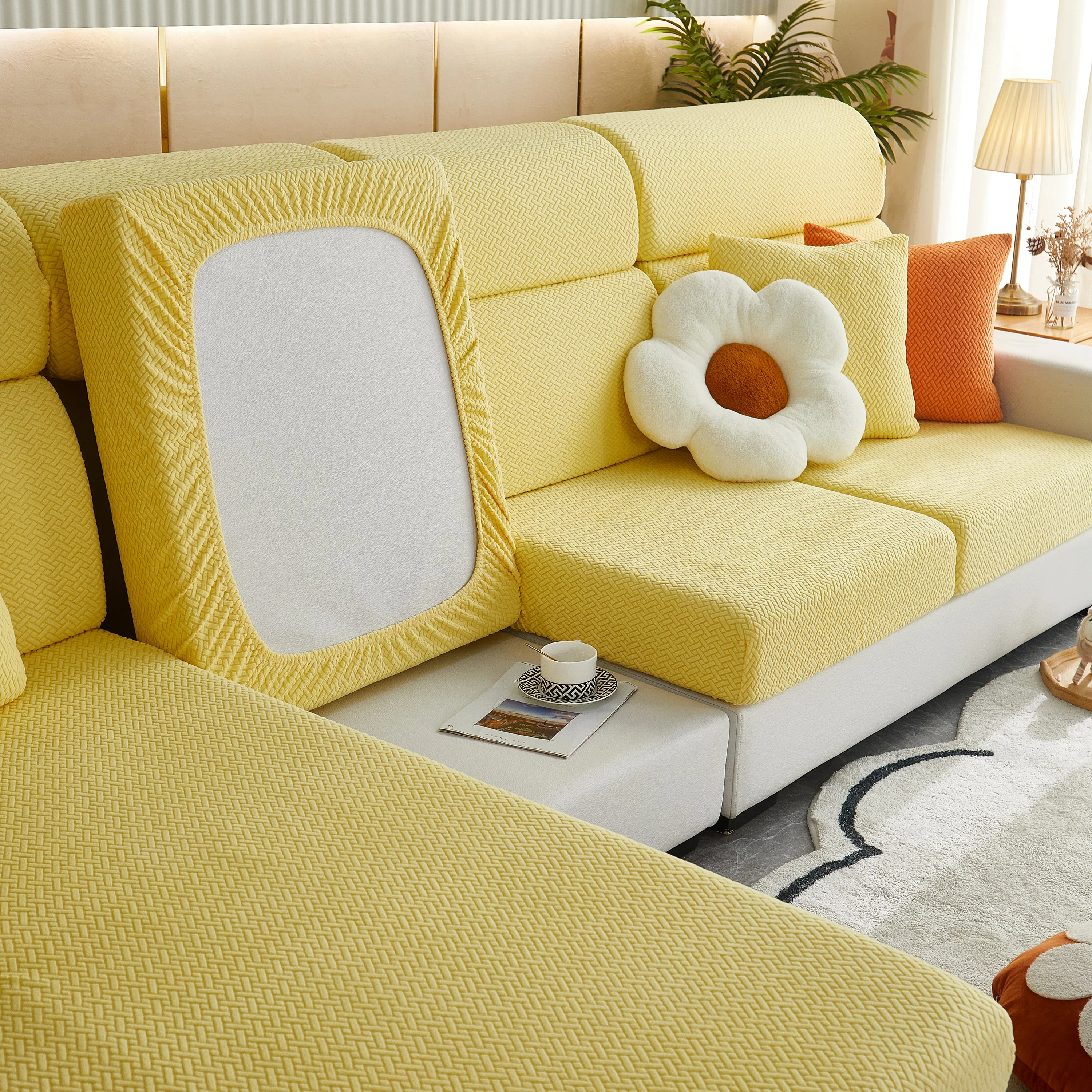 High Stretch Separate Cushion Covers Sofa Slipcover for L-Shaped Sectional Couch - Image 51