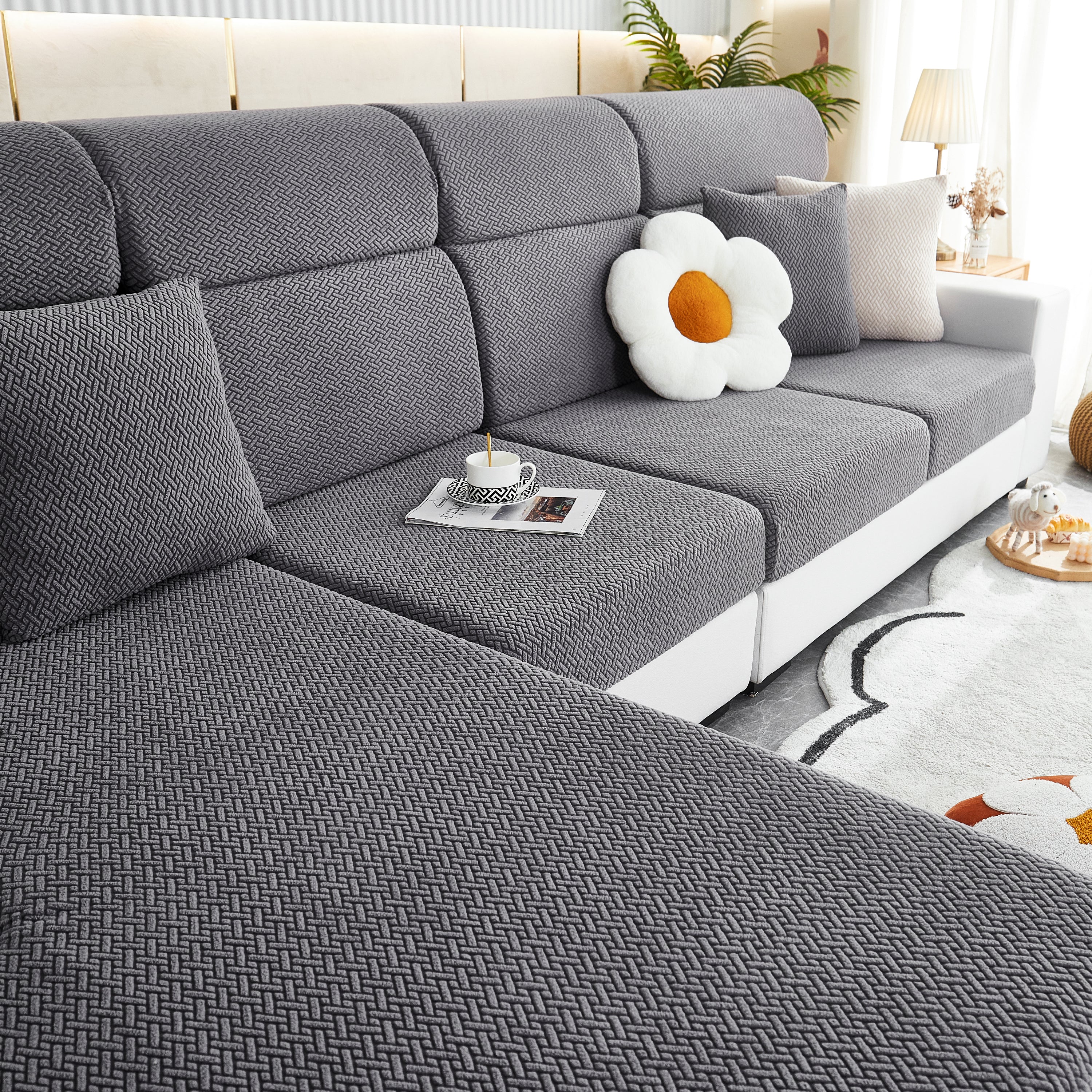 High Stretch Separate Cushion Covers Sofa Slipcover for L-Shaped Sectional Couch - Image 52