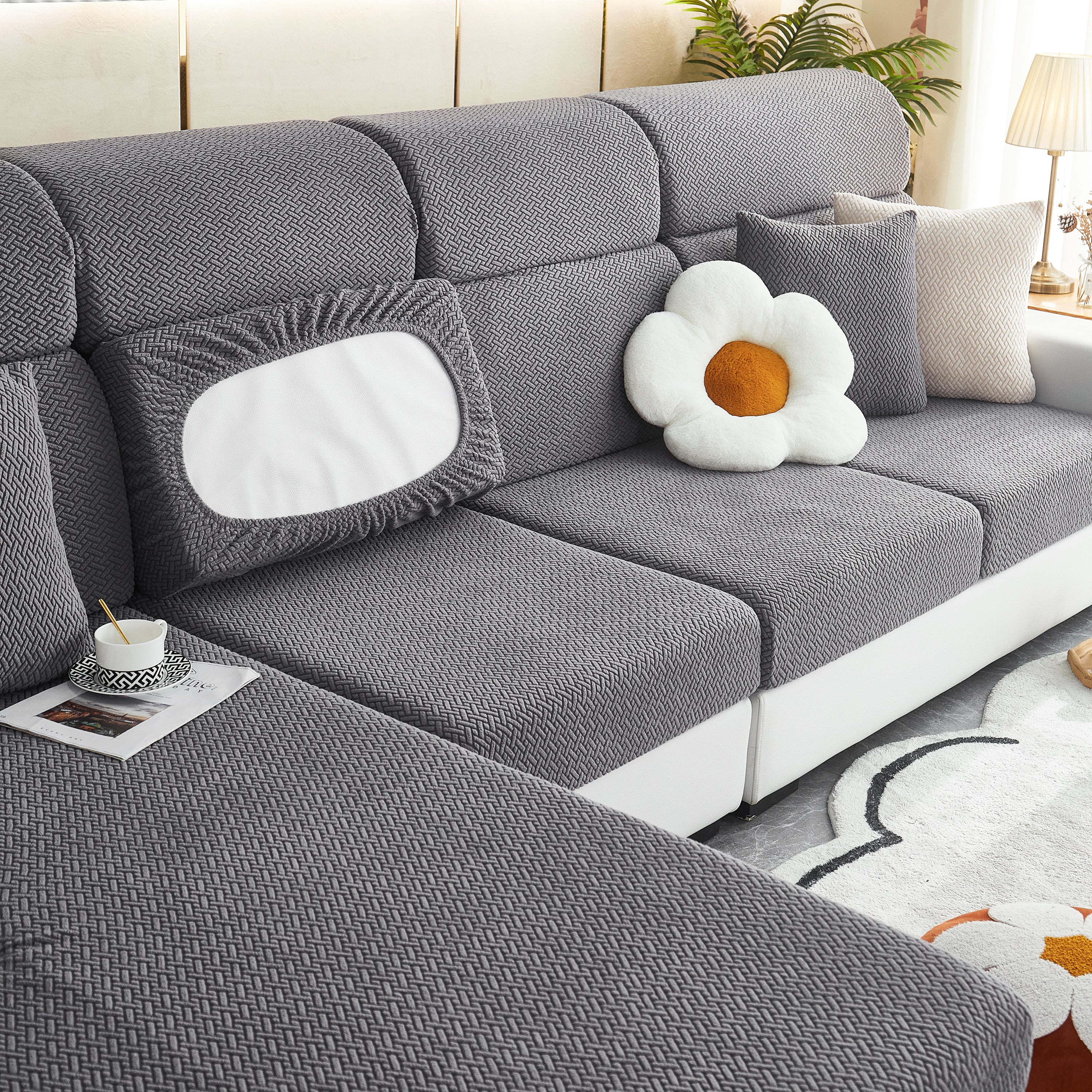High Stretch Separate Cushion Covers Sofa Slipcover for L-Shaped Sectional Couch - Image 53