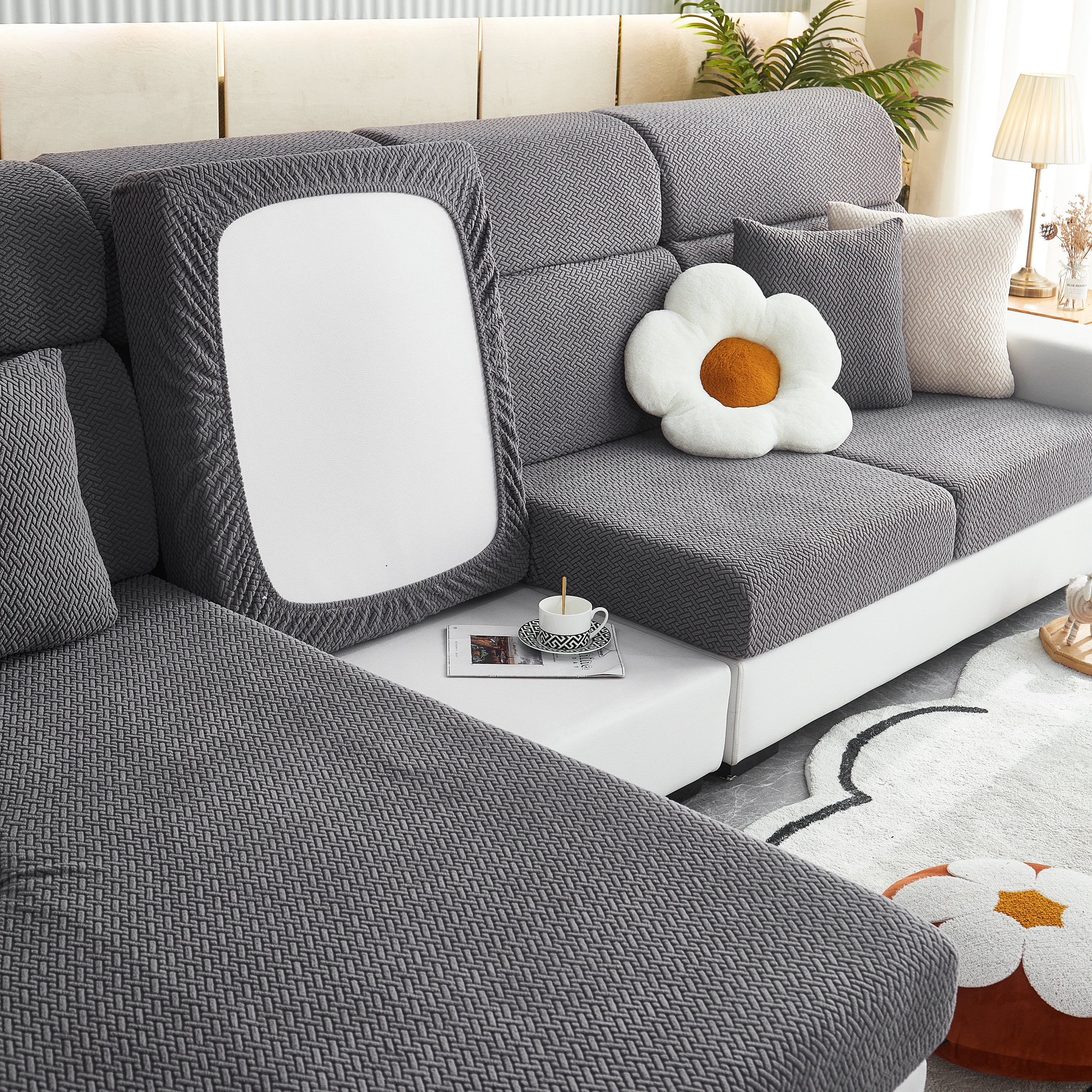 High Stretch Separate Cushion Covers Sofa Slipcover for L-Shaped Sectional Couch - Image 54